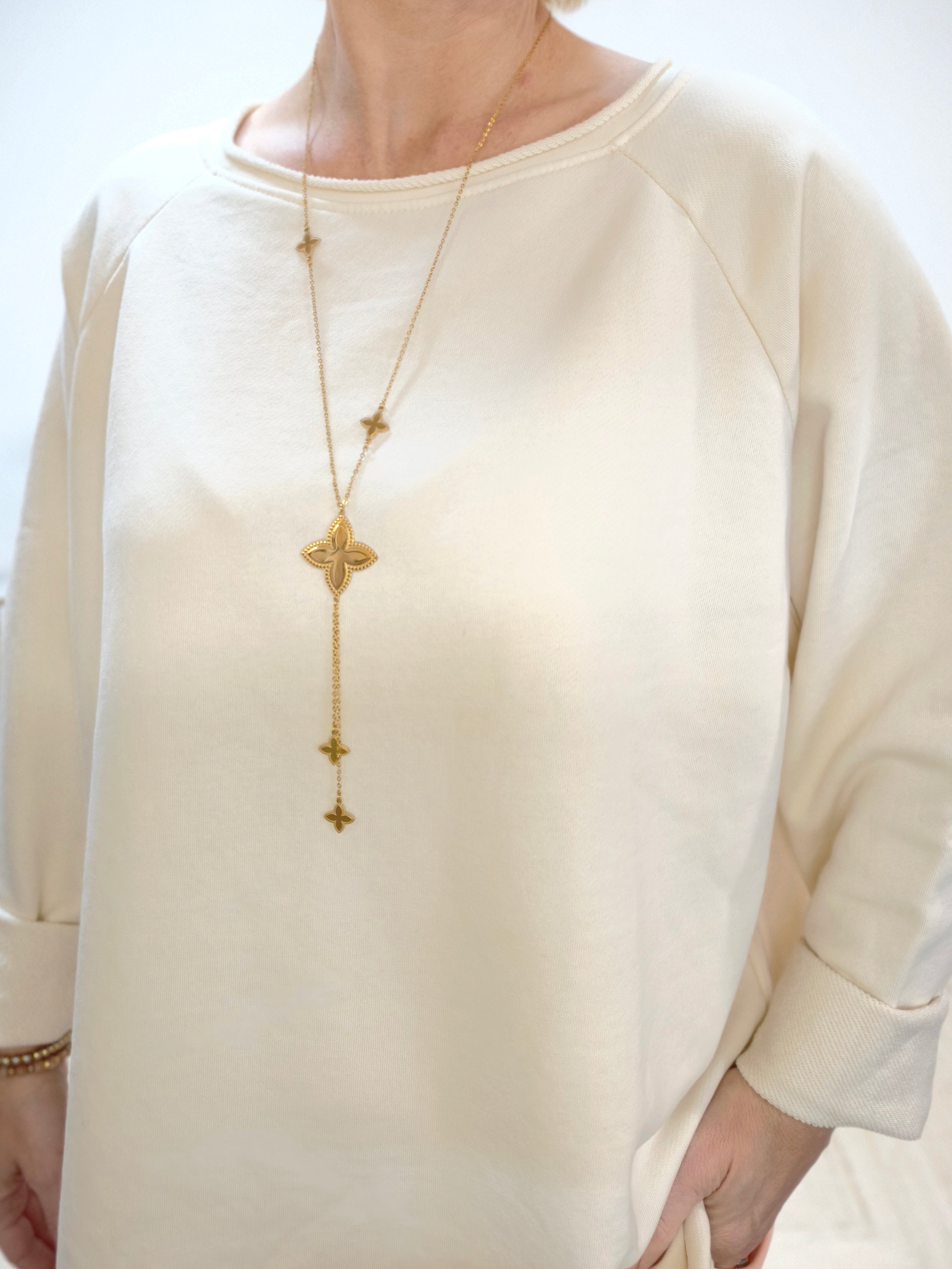 Einfarbiges Sweatshirt aus Baumwolle creme (40-44)