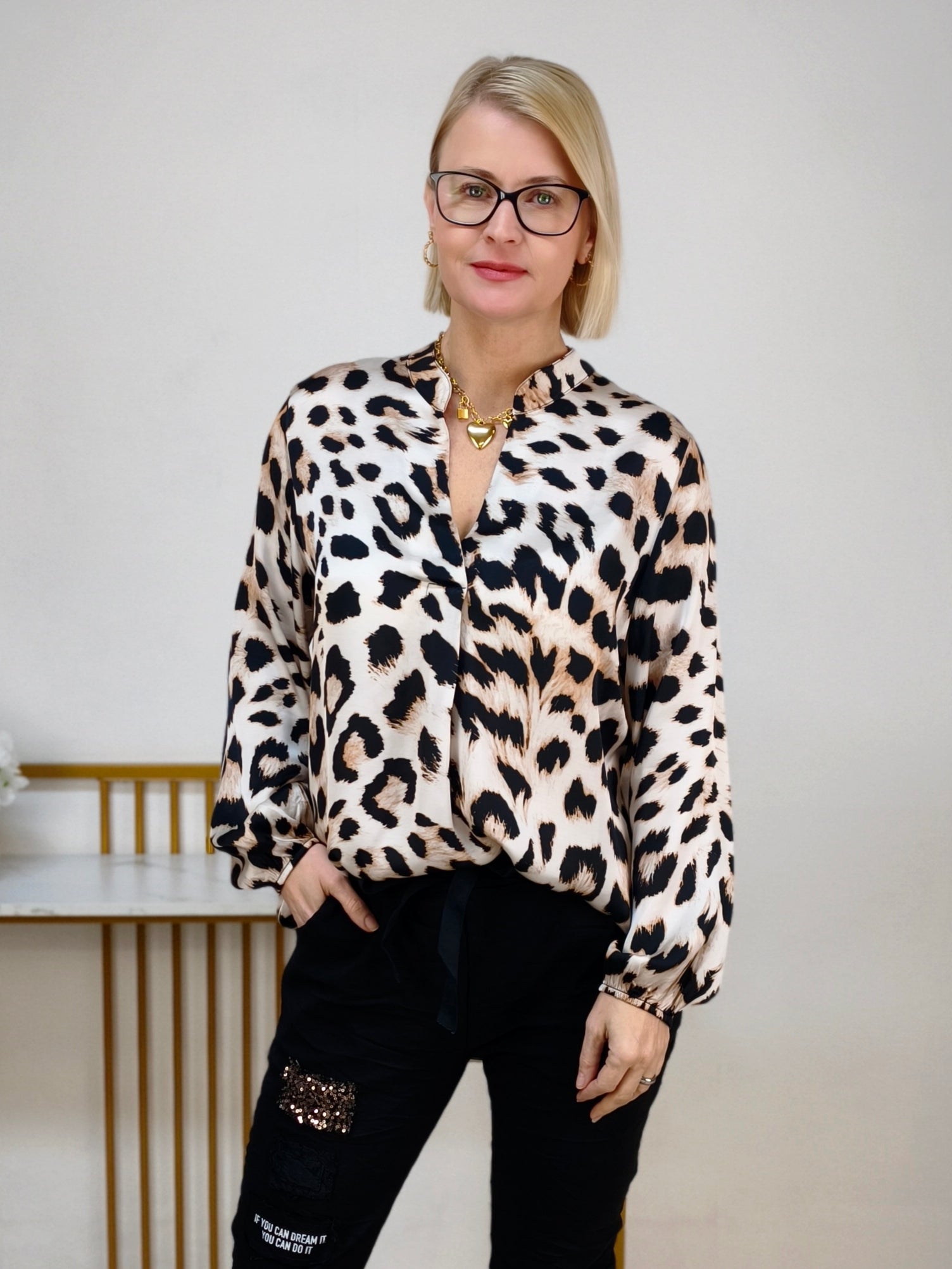 Leo Bluse in beige/schwarz (36-42)