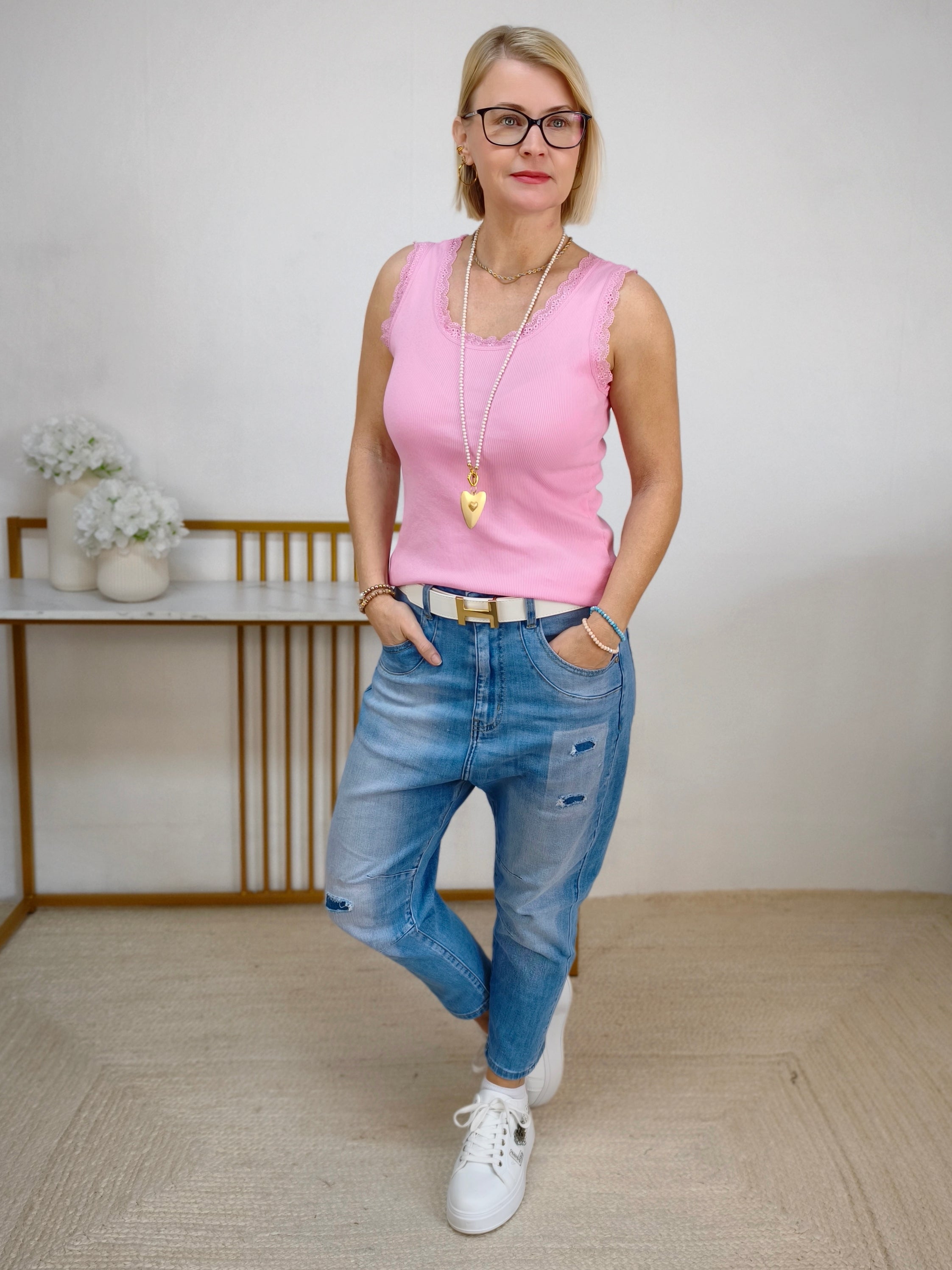 Feines Ripp - Top einfarbig rosa (36-42)