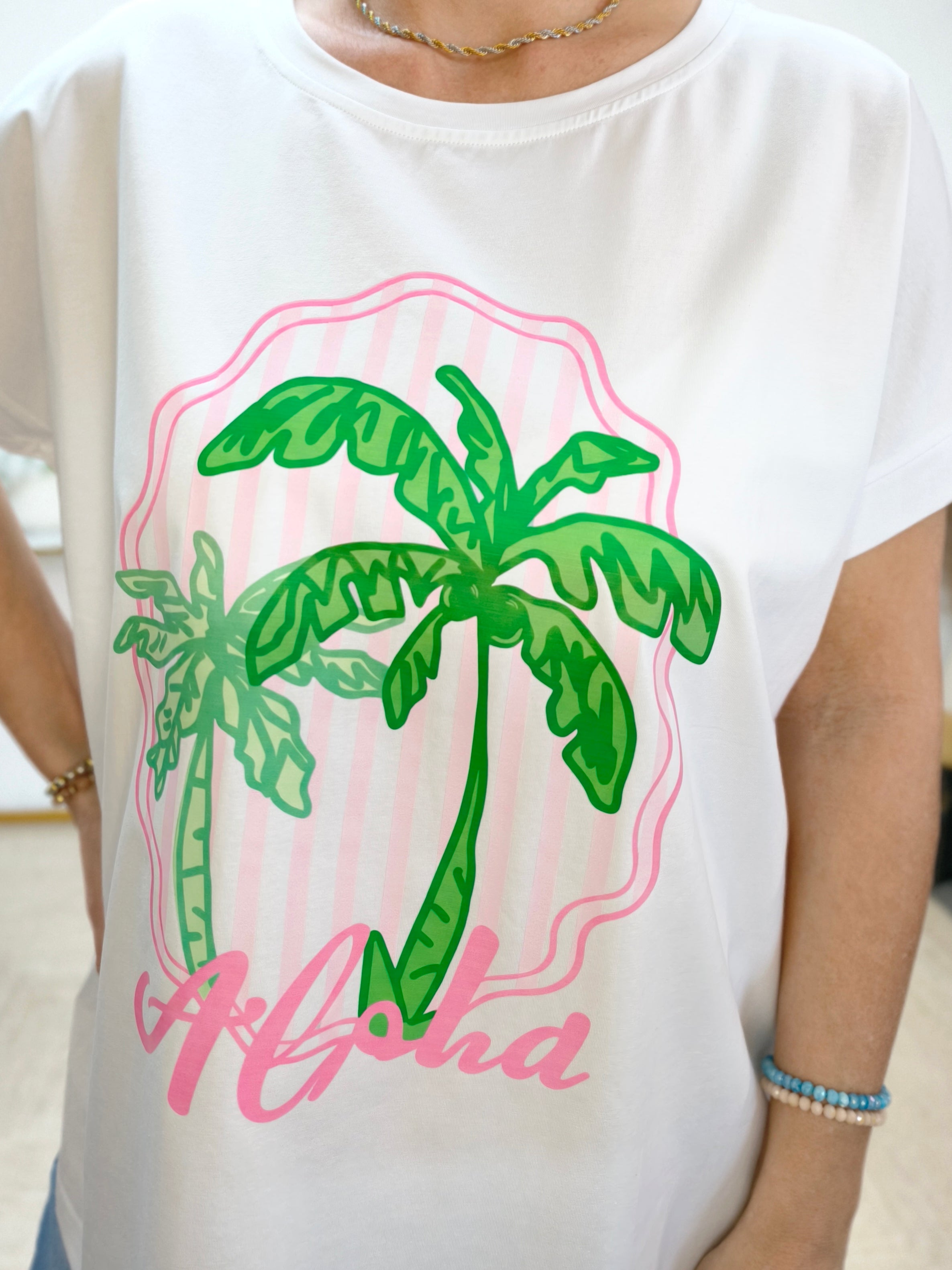 T-Shirt "Aloha" weiss/rosa (38-42/44)