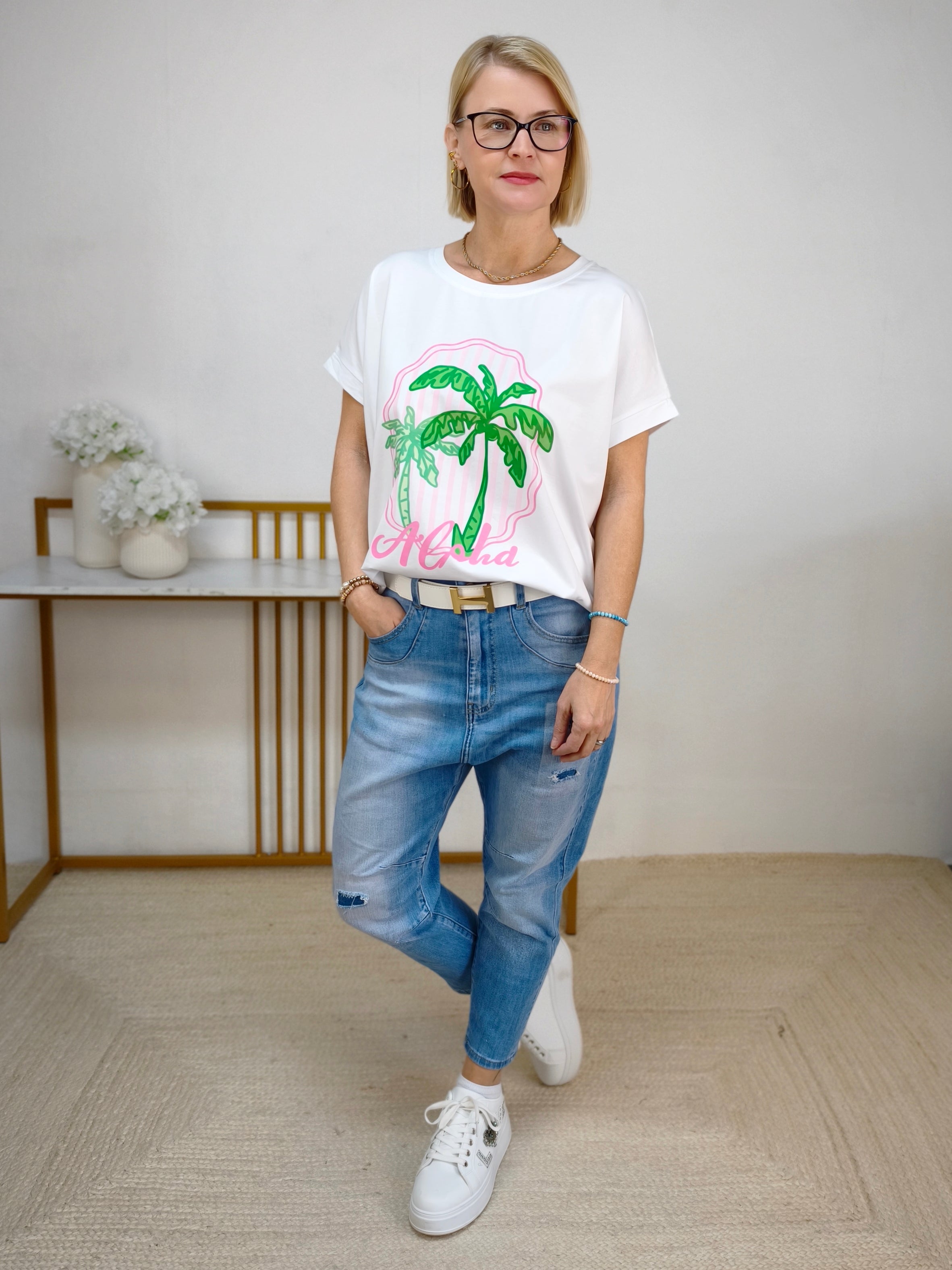 T-Shirt "Aloha" weiss/rosa (38-42/44)