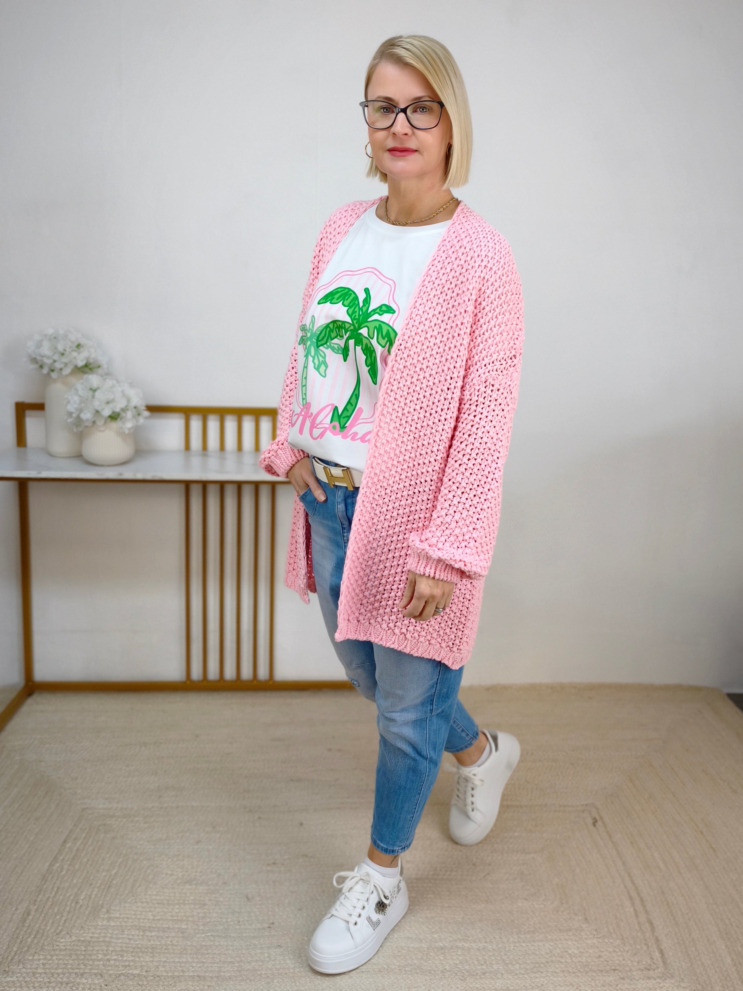 Strickjacke/Cardigan in grobstrick rosa (38-44)