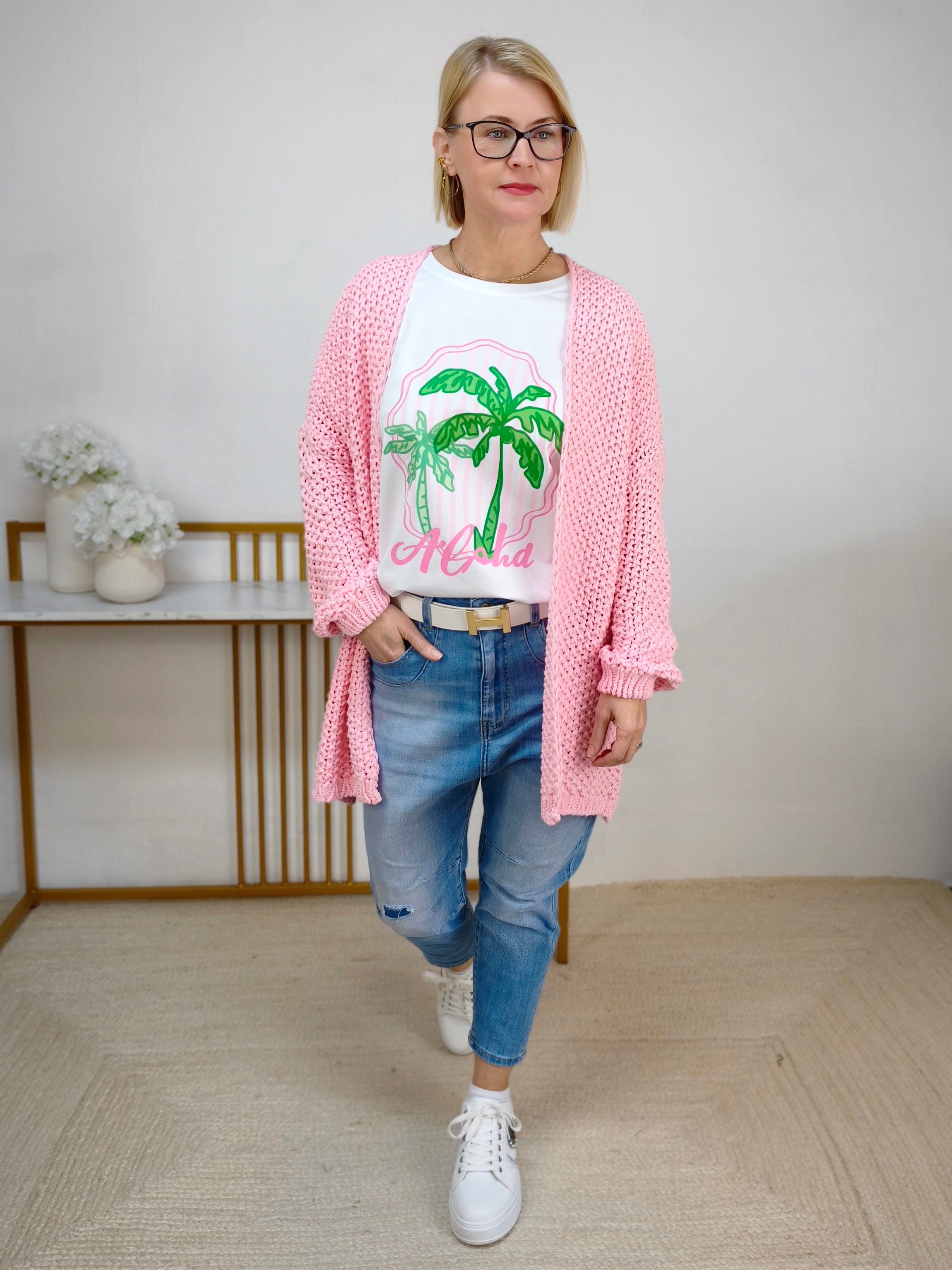 Strickjacke/Cardigan in grobstrick rosa (38-44)