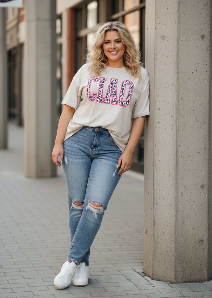 T-Shirt "Ciao" beige/pink Oversize (44-48)