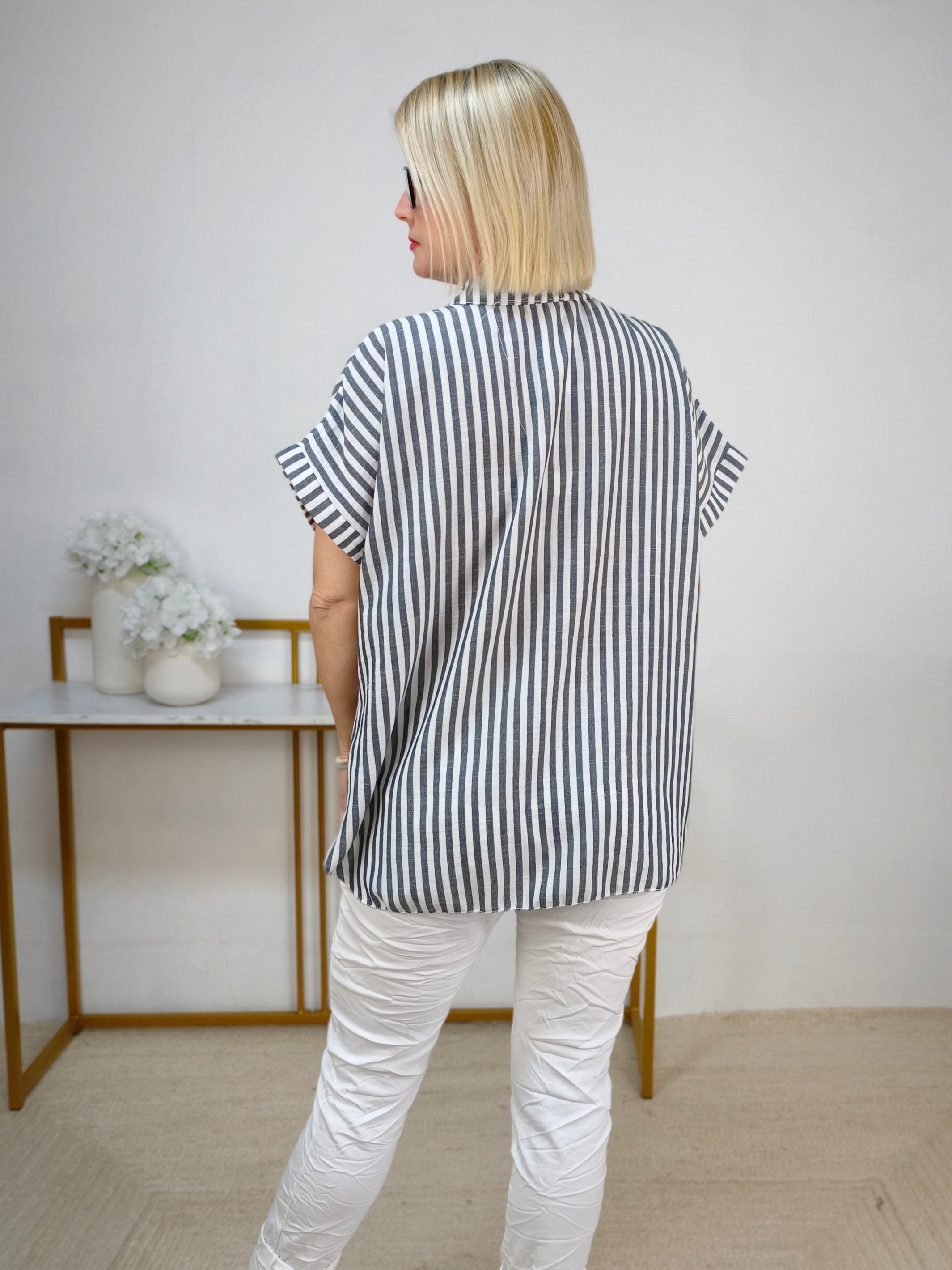 Gestreifte Bluse weiss/grau (40-42/44)