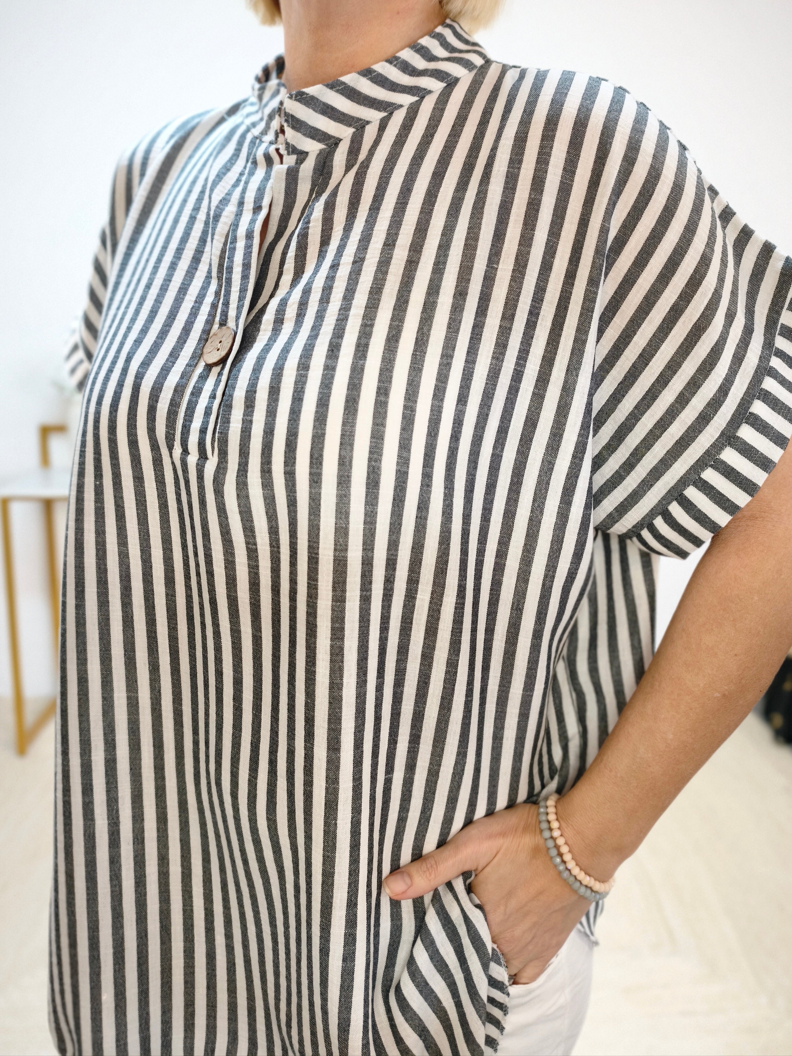 Gestreifte Bluse weiss/grau (40-42/44)