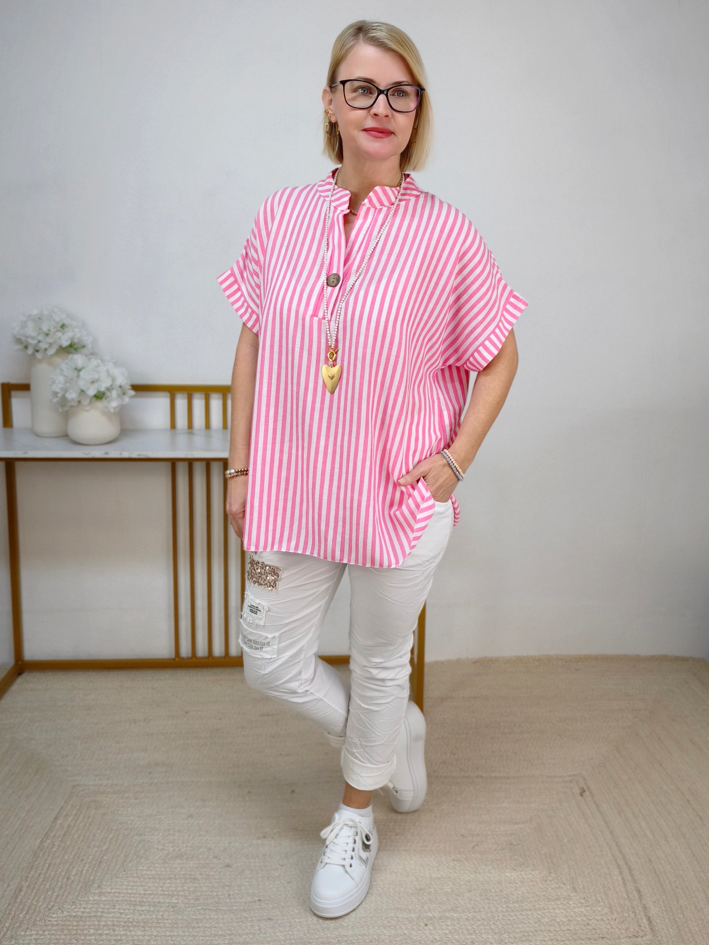 Gestreifte Bluse weiss/pink (40-42/44)