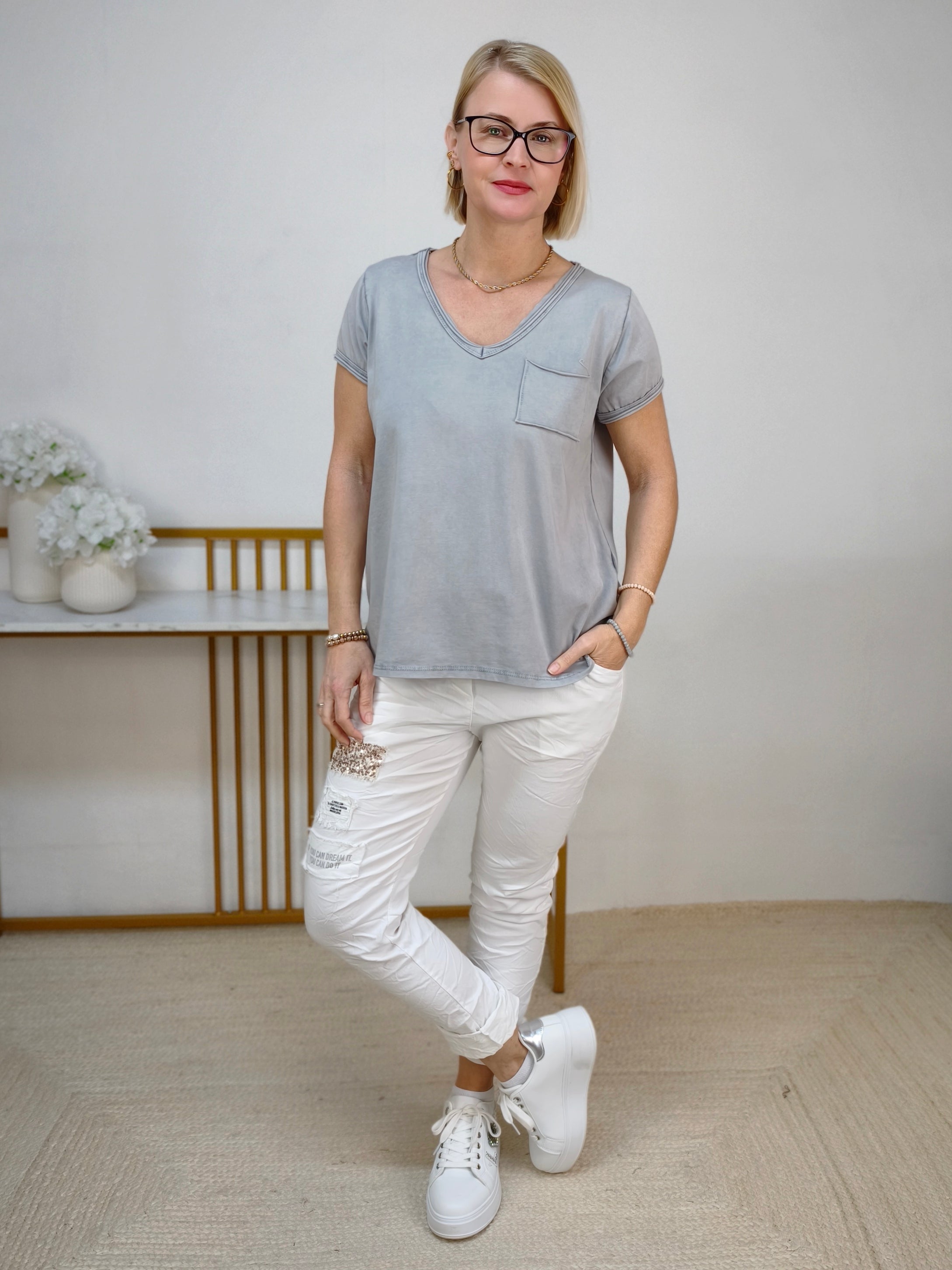 Damen Shirt einfarbig steingrau (36-42)