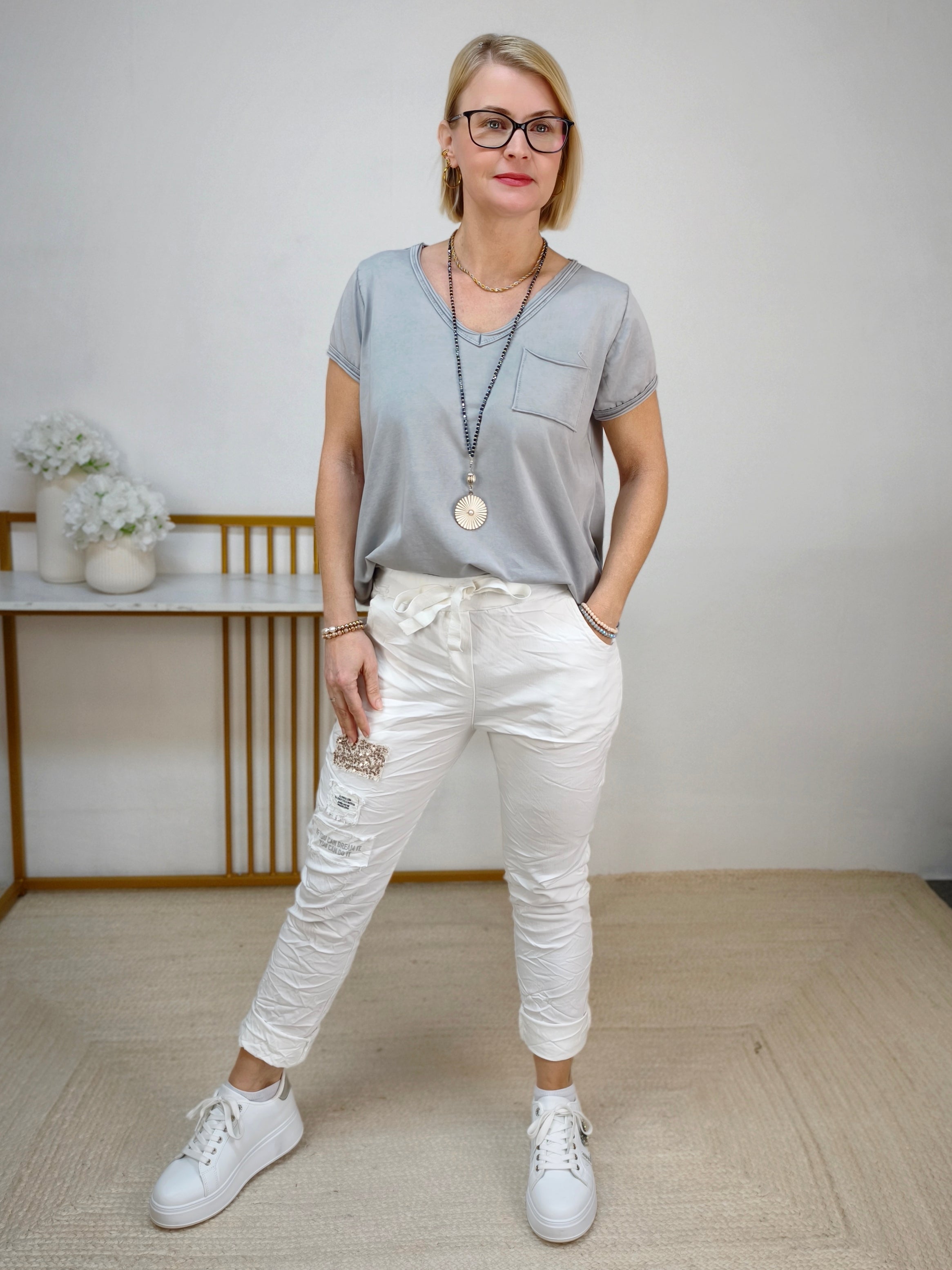 Damen Shirt einfarbig steingrau (36-42)