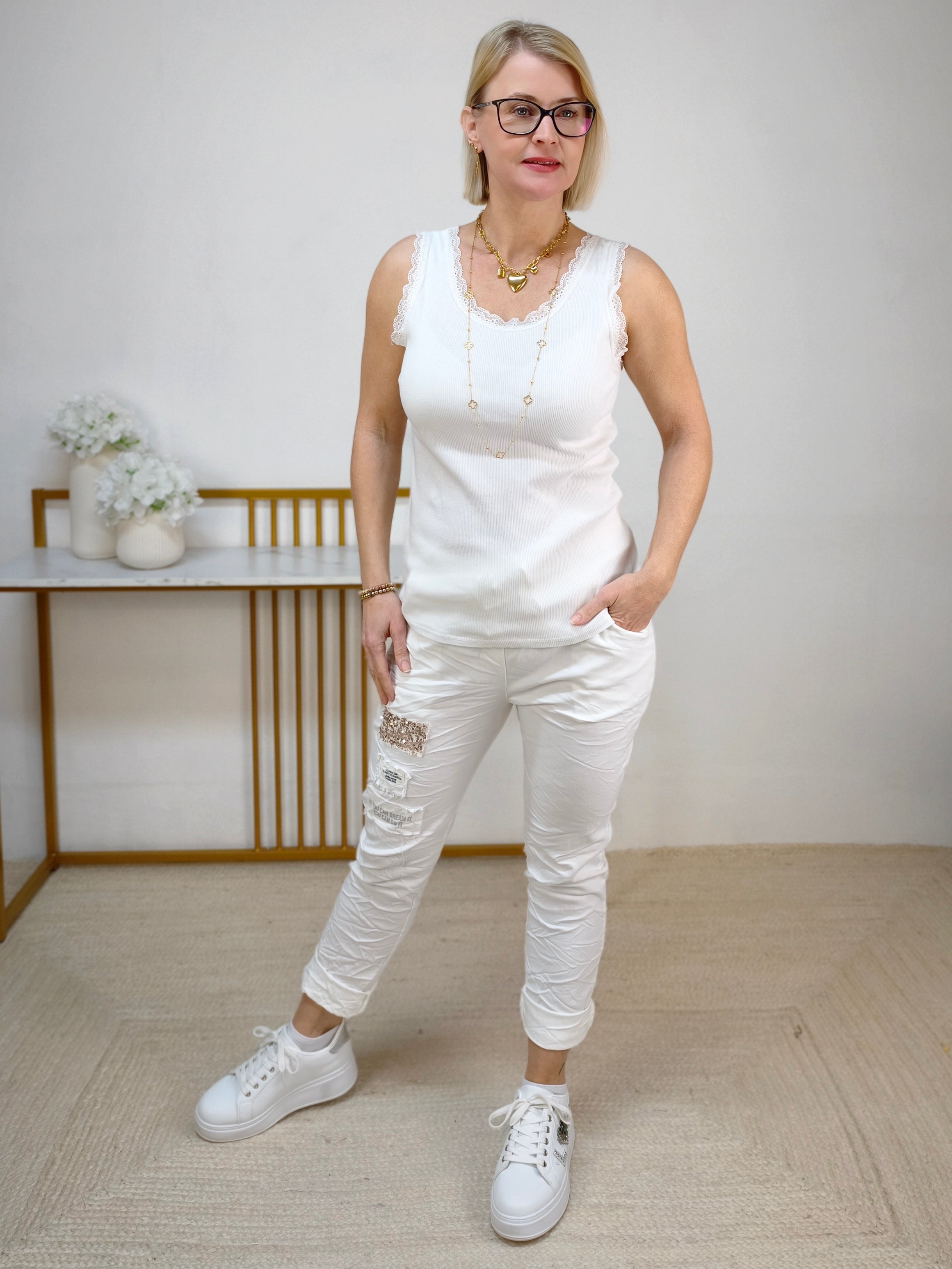 Feines Ripp - Top einfarbig weiss (36-42)