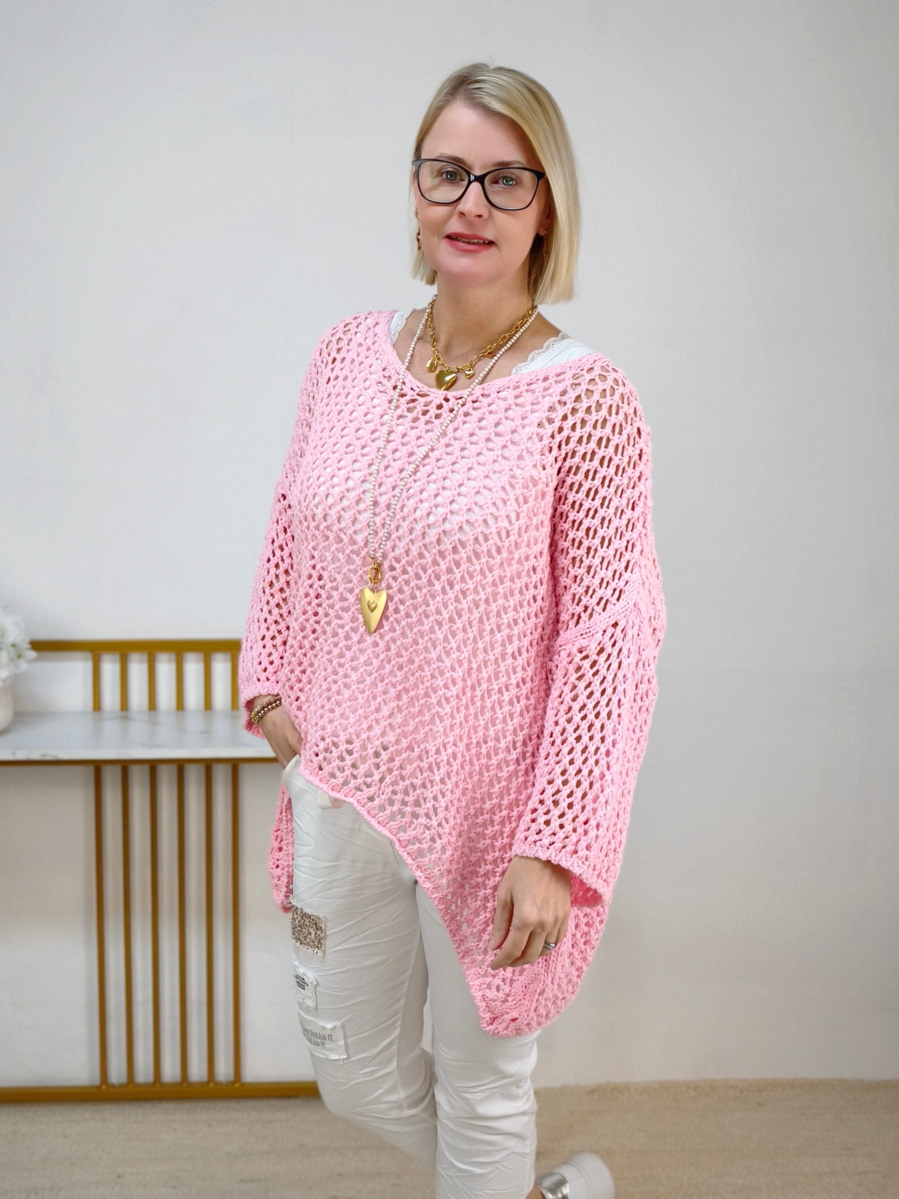 Lochstrick Pullover rosa (38-44)