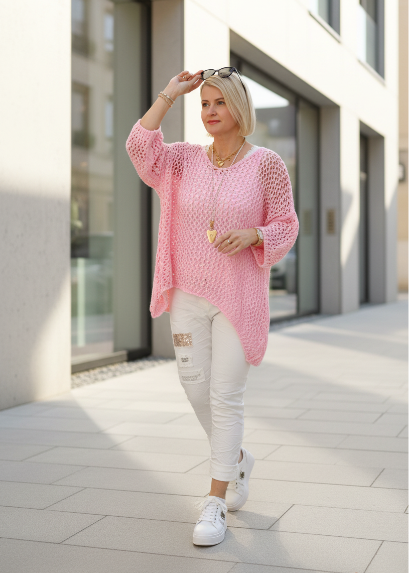 Lochstrick Pullover rosa (38-44)