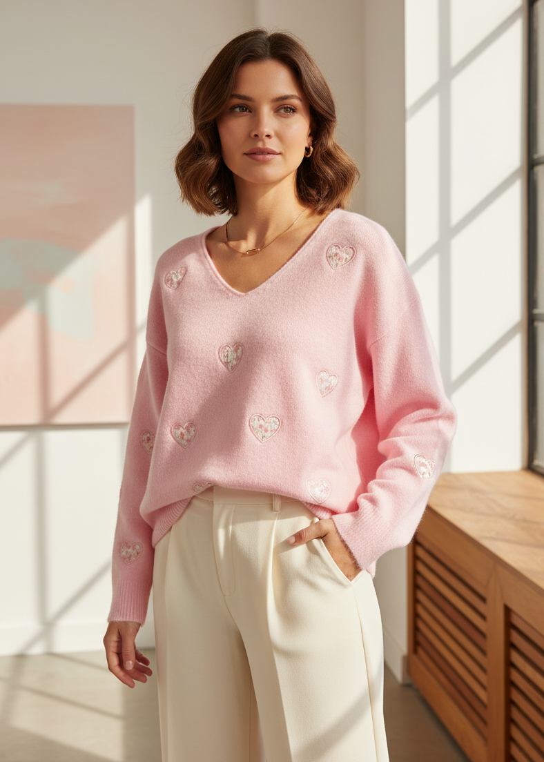 Pulli mit Stickereien in rosa (38-42)