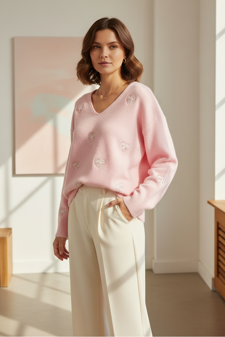 Pulli mit Stickereien in rosa (38-42)