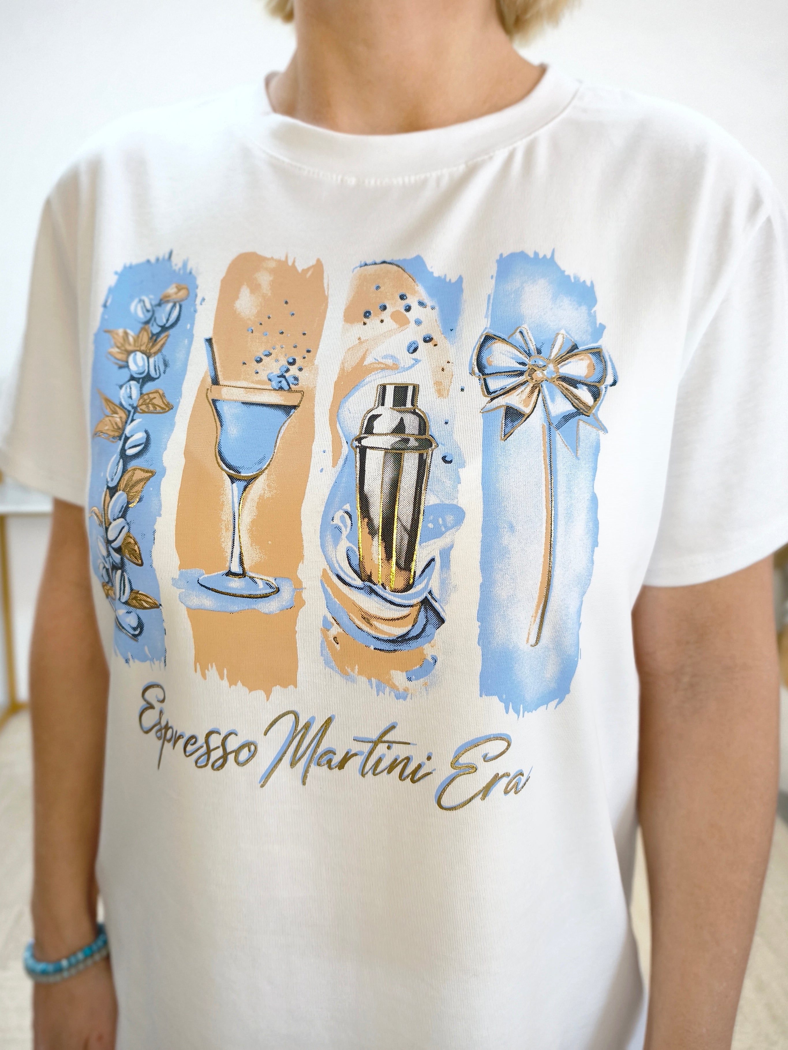 T-Shirt "Espresso...." weiss/blau (36-42)