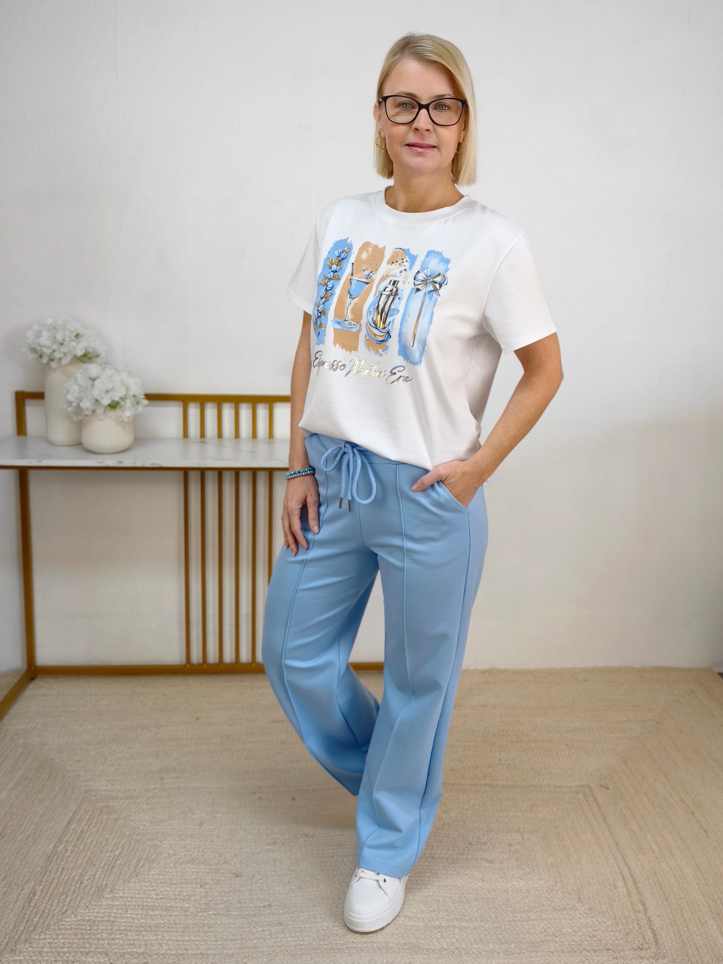 T-Shirt "Espresso...." weiss/blau (36-42)