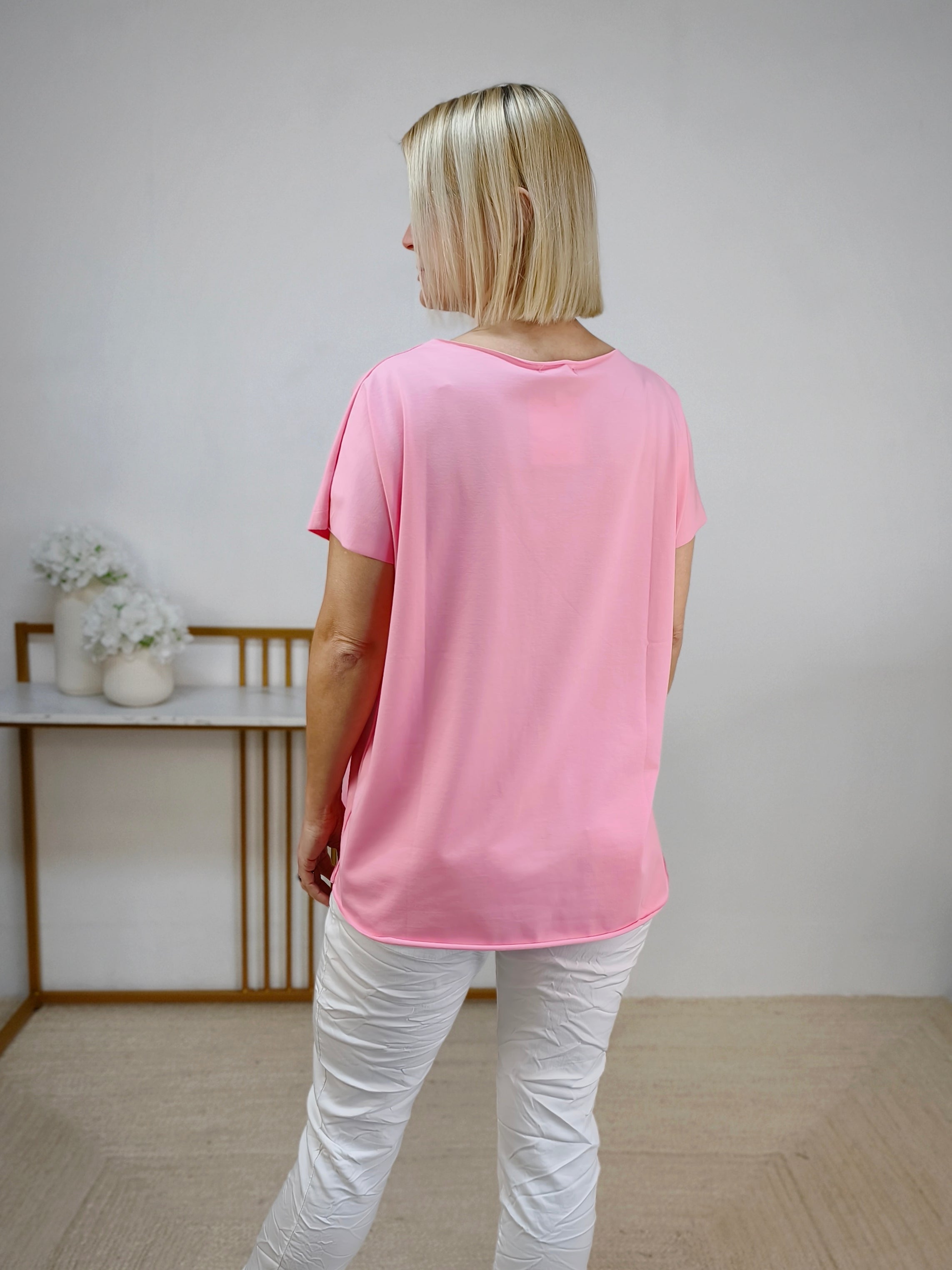 Einfarbiges, leichtes Shirt in rosa aus Baumwolle (40-42/44)