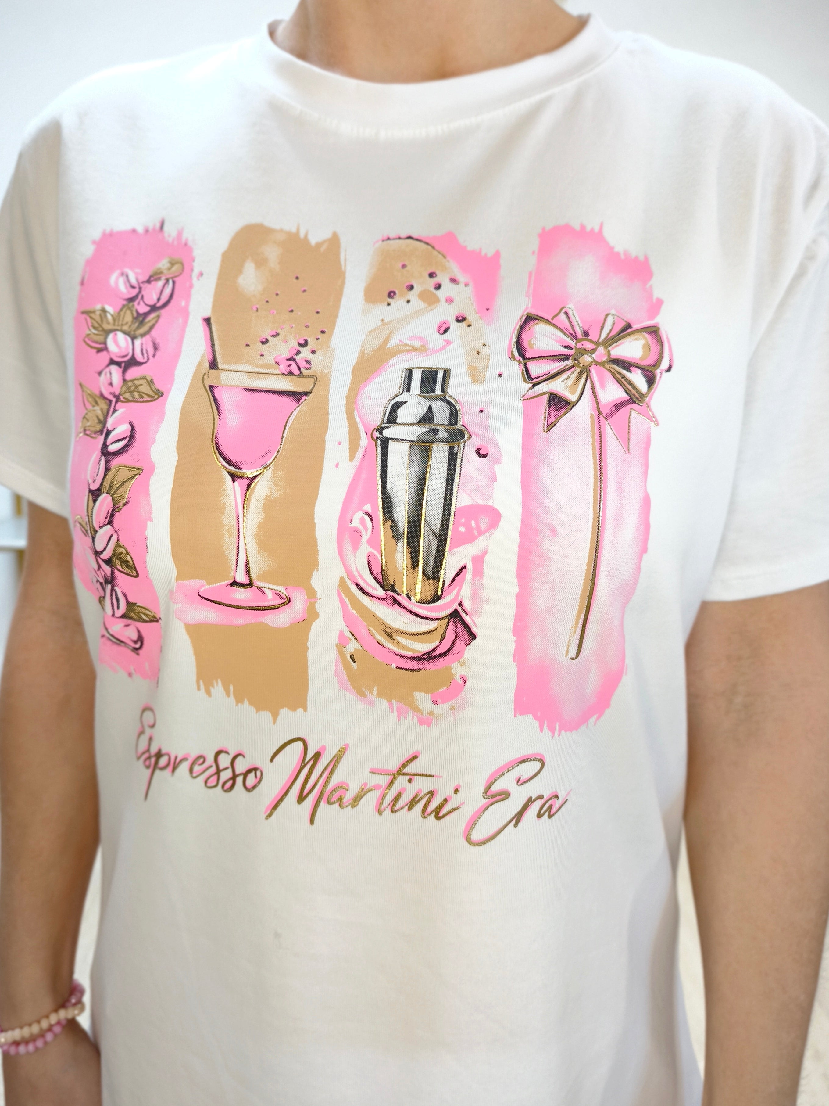 T-Shirt "Espresso...." weiss/rosa (36-42)