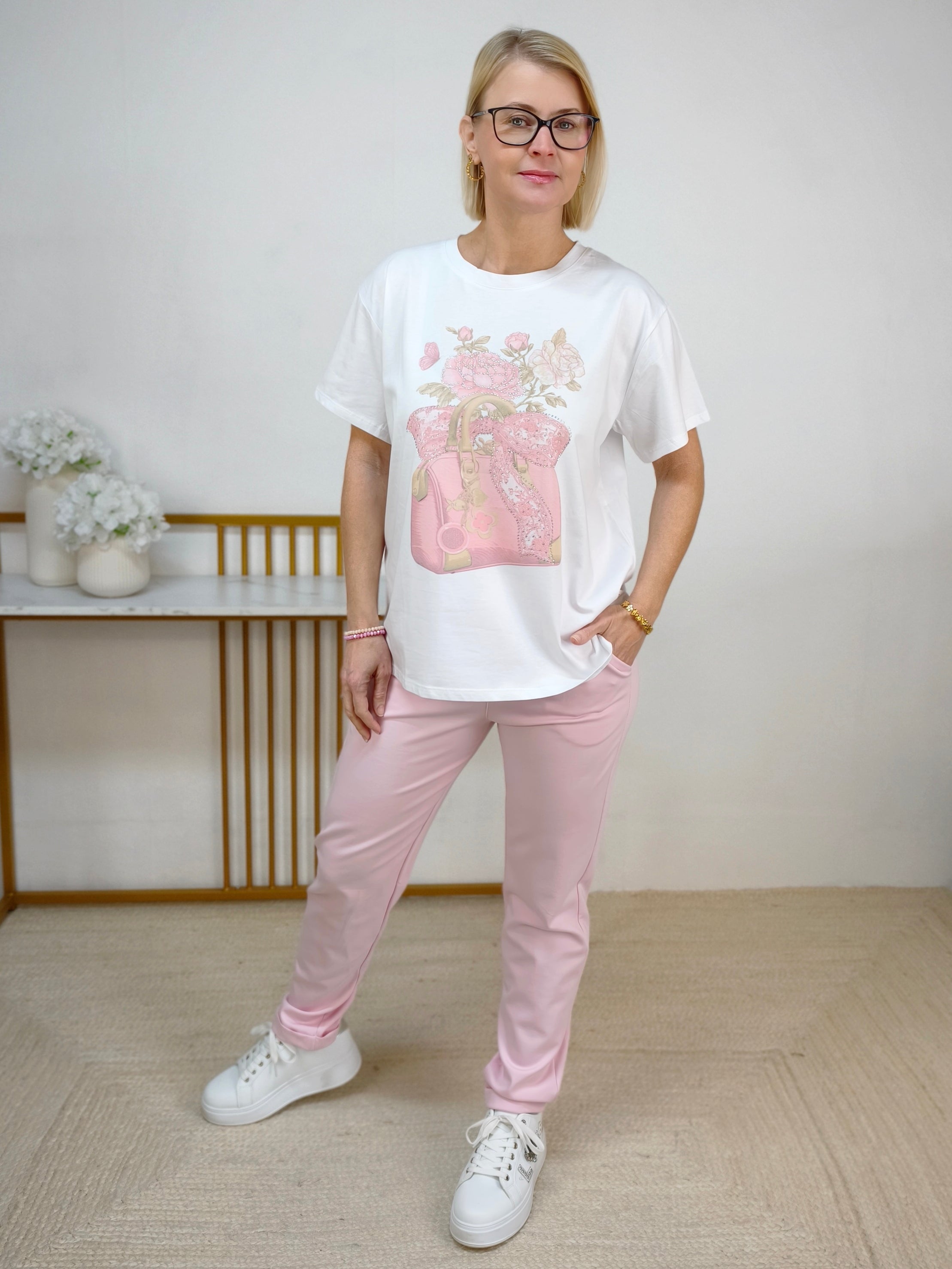 T-Shirt "Hand Bag" weiss/rosa (36-42)