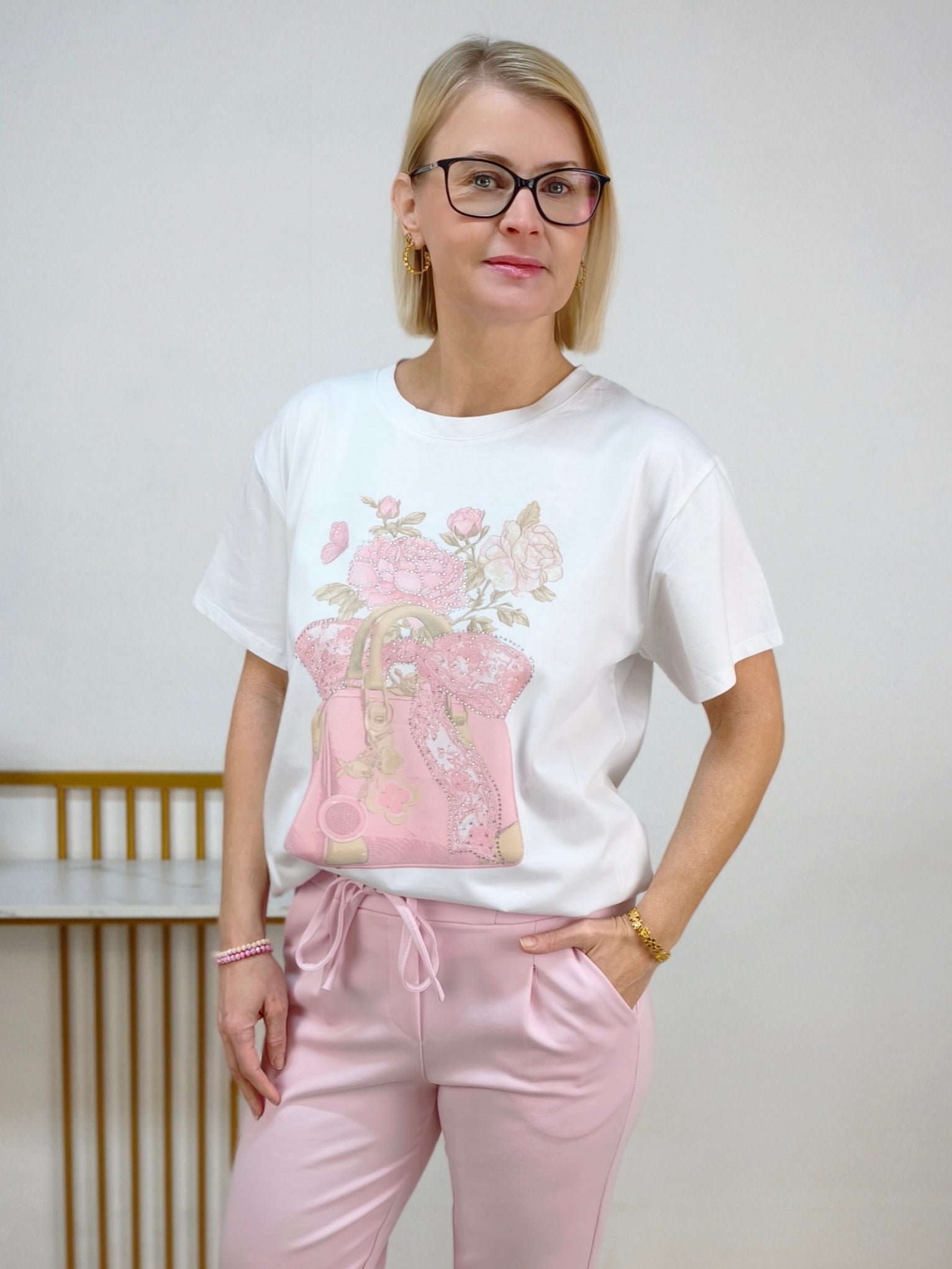 T-Shirt "Hand Bag" weiss/rosa (36-42)