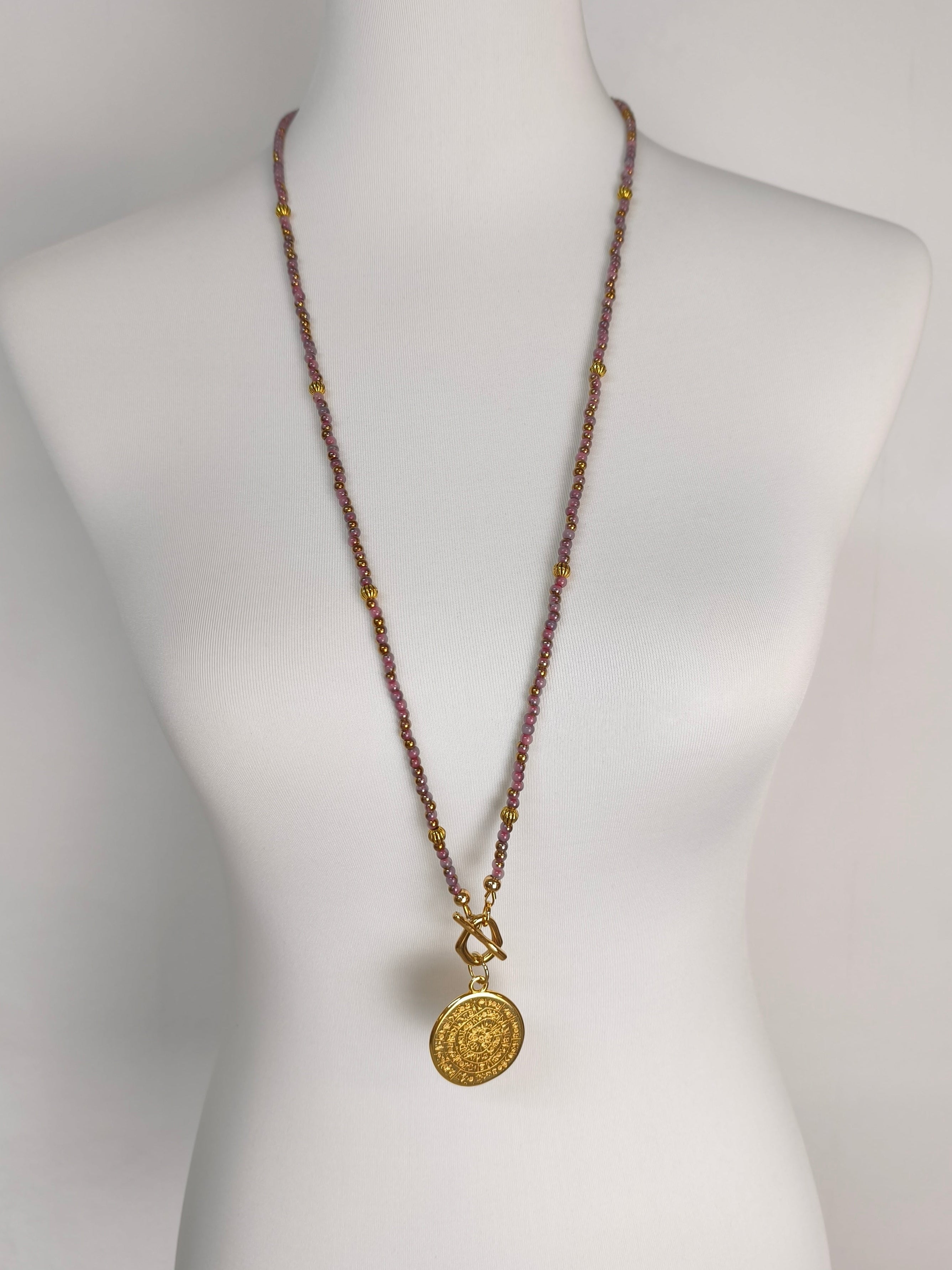 Lange Halskette mit kleinen Perlchen altrosa/gold