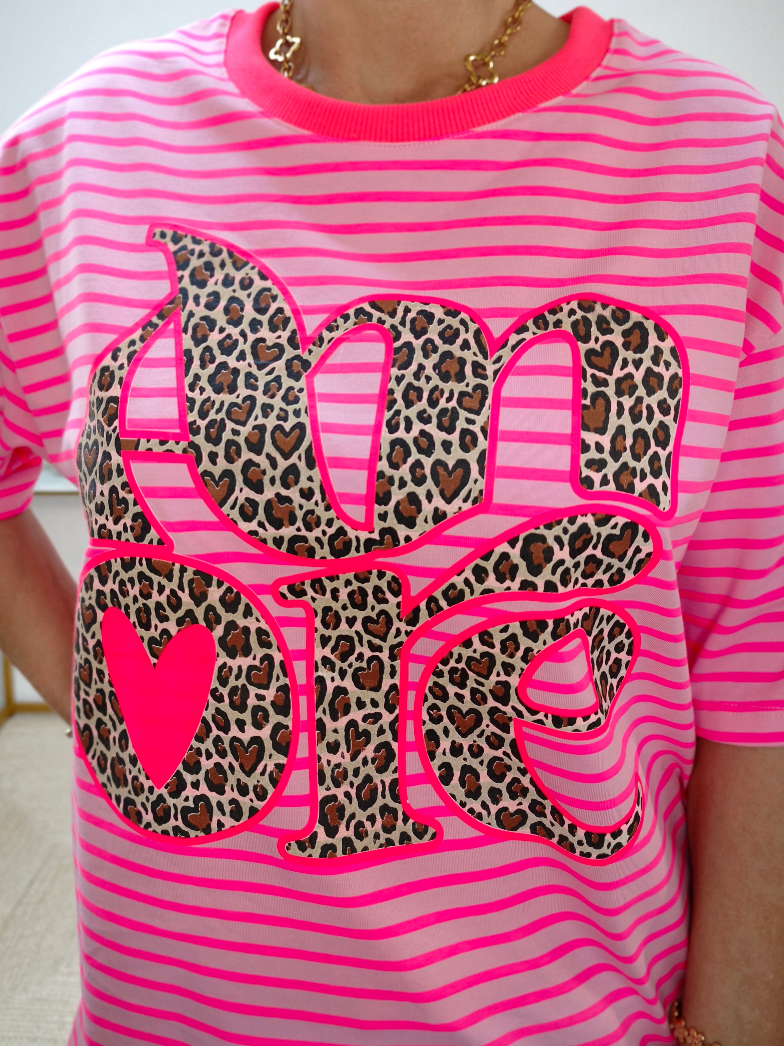 T-Shirt "Amore" rosa/pink gestreift mit Leo (38-42/44)