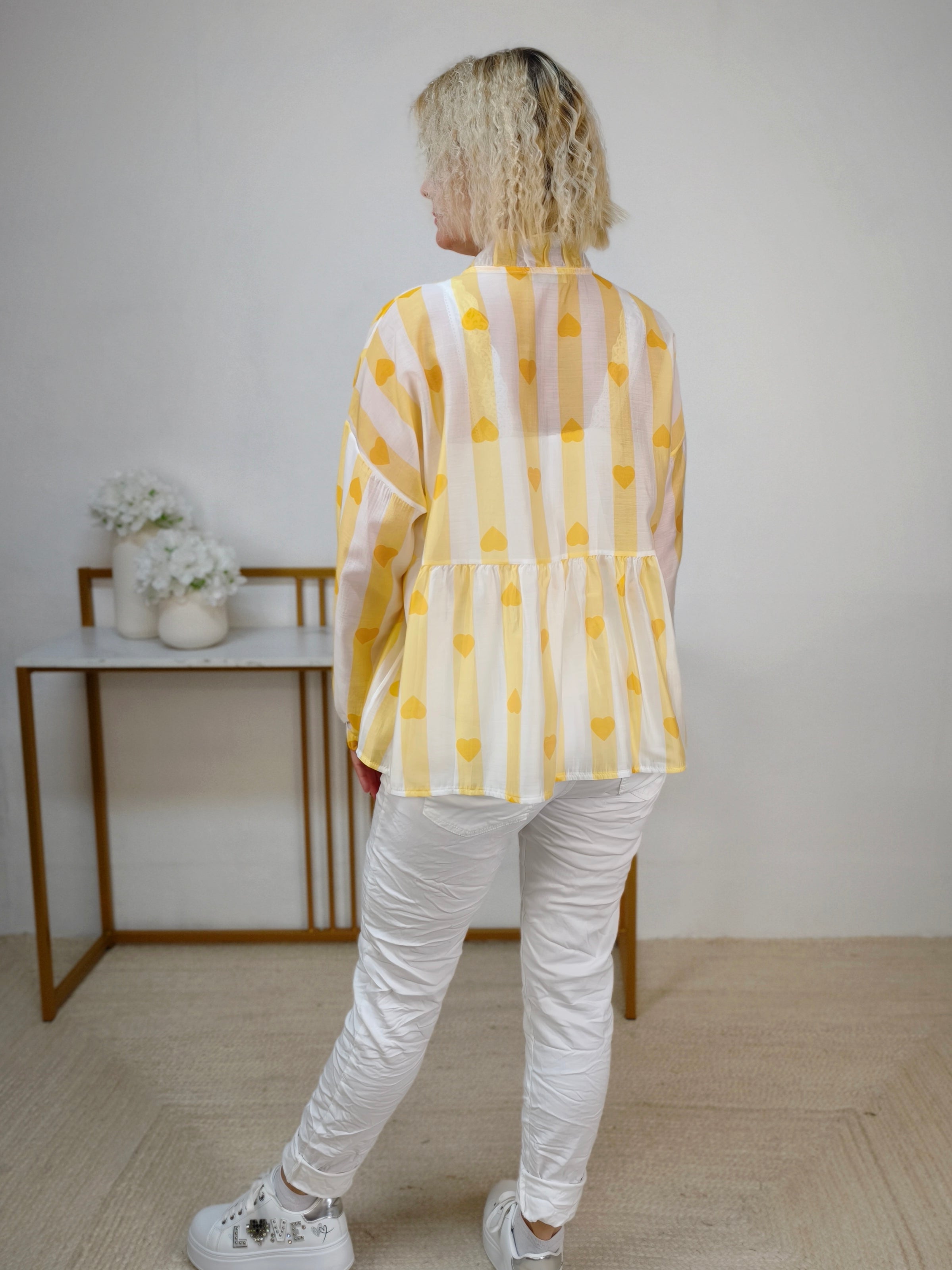 Baby Doll Bluse transparent wollweiss/gelb (38-42)