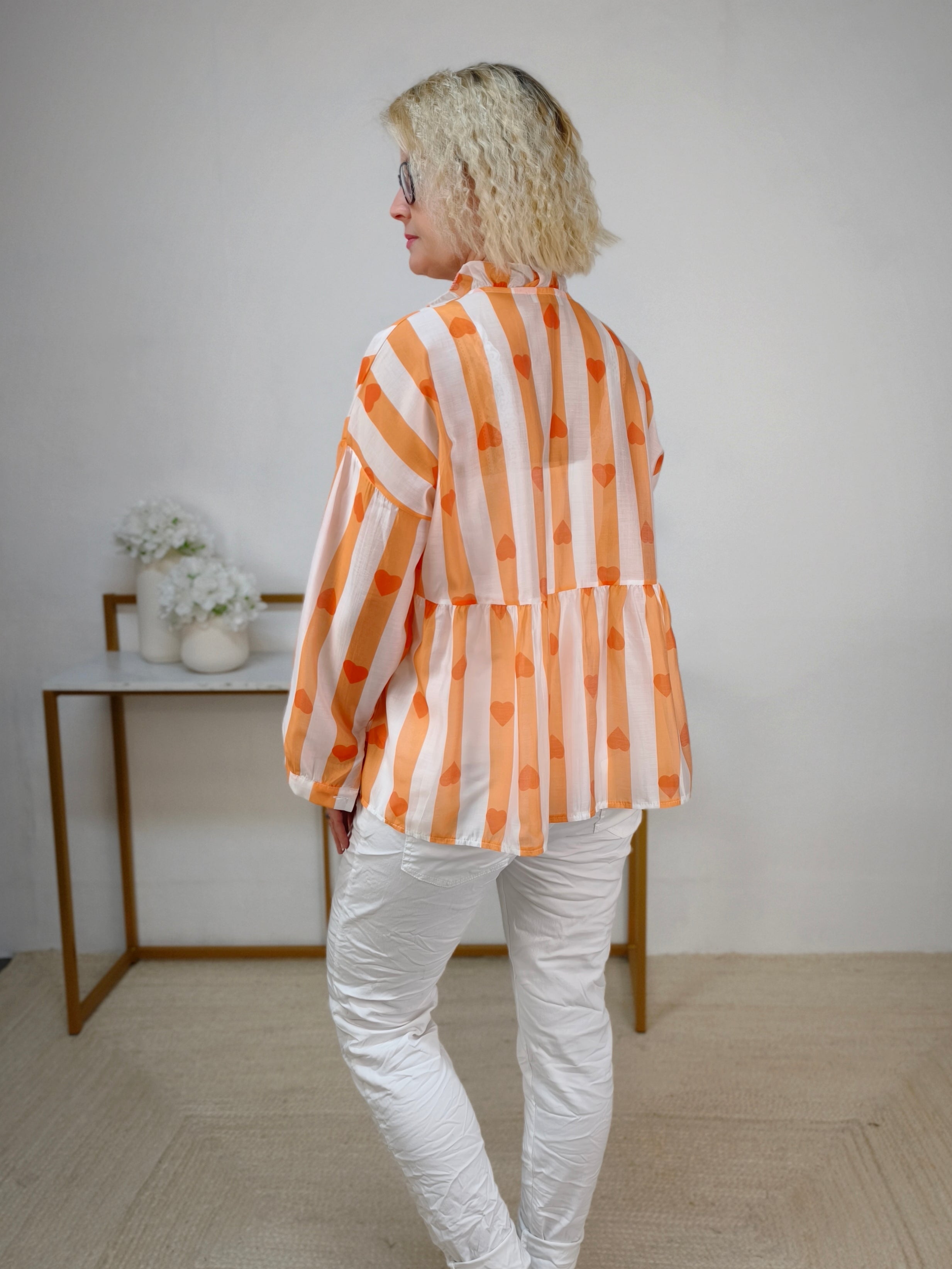 Baby Doll Bluse transparent wollweiss/orange (38-42)