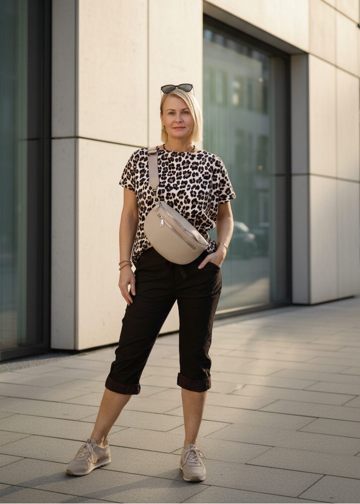 Leichtes Shirt in beige Leo aus Baumwolle (38-42/44)