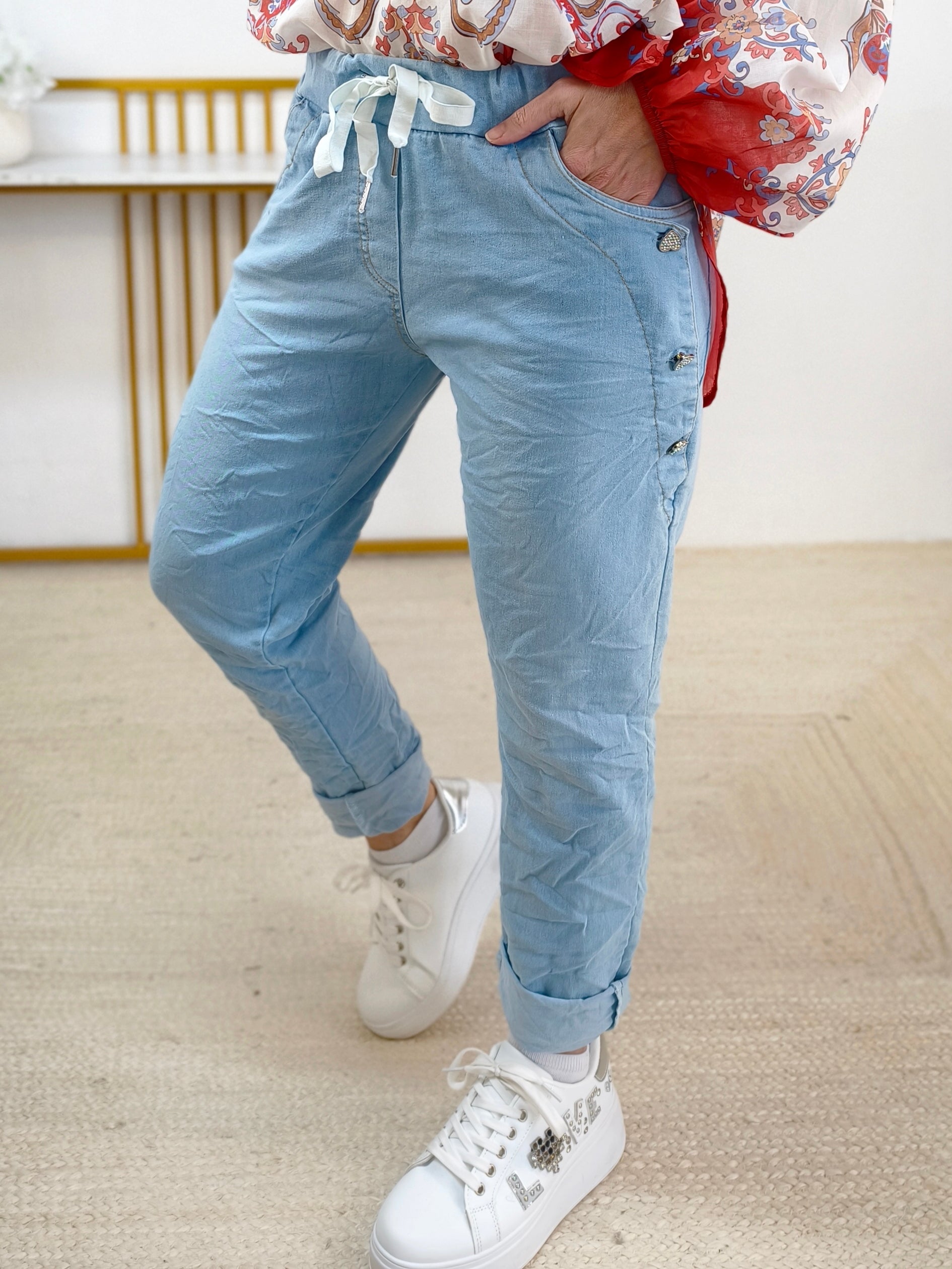 Stretchhose/Joggpant im Jeansstyle helle Waschung (42-46)