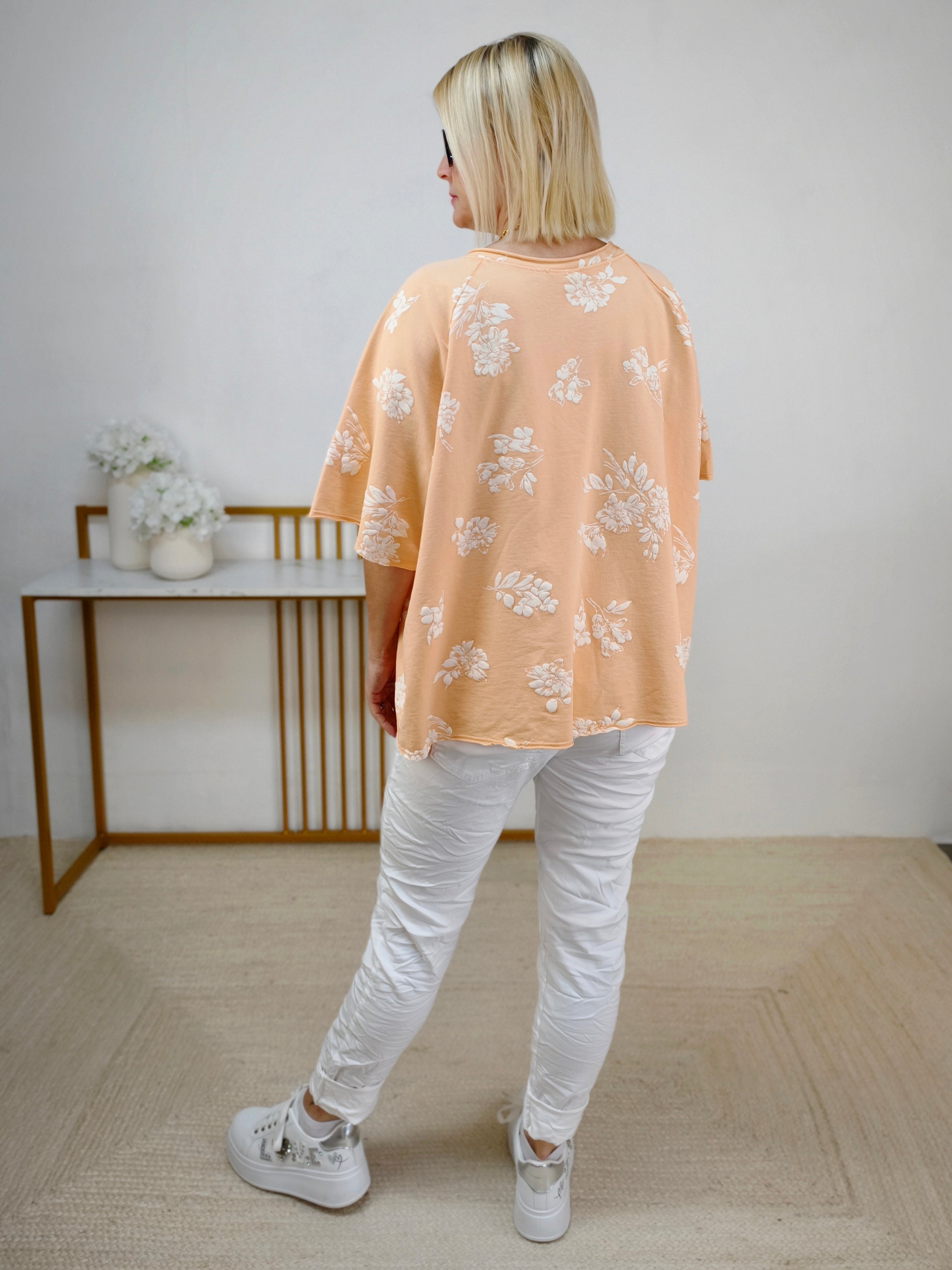 Shirt in apricot/weiss aus Baumwolle (40-44)