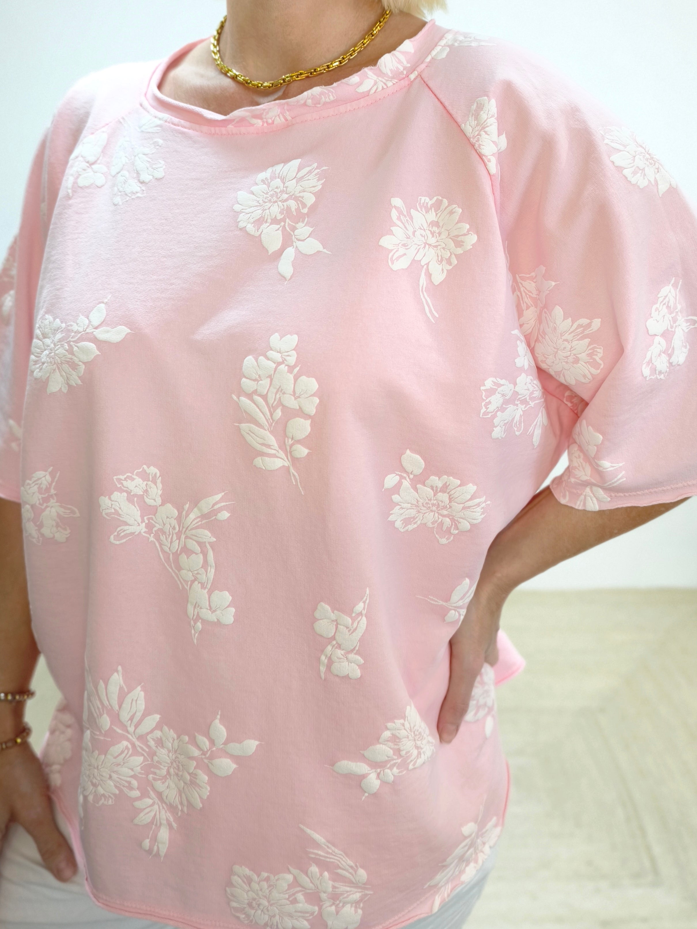 Shirt in rosa/weiss aus Baumwolle (40-44)