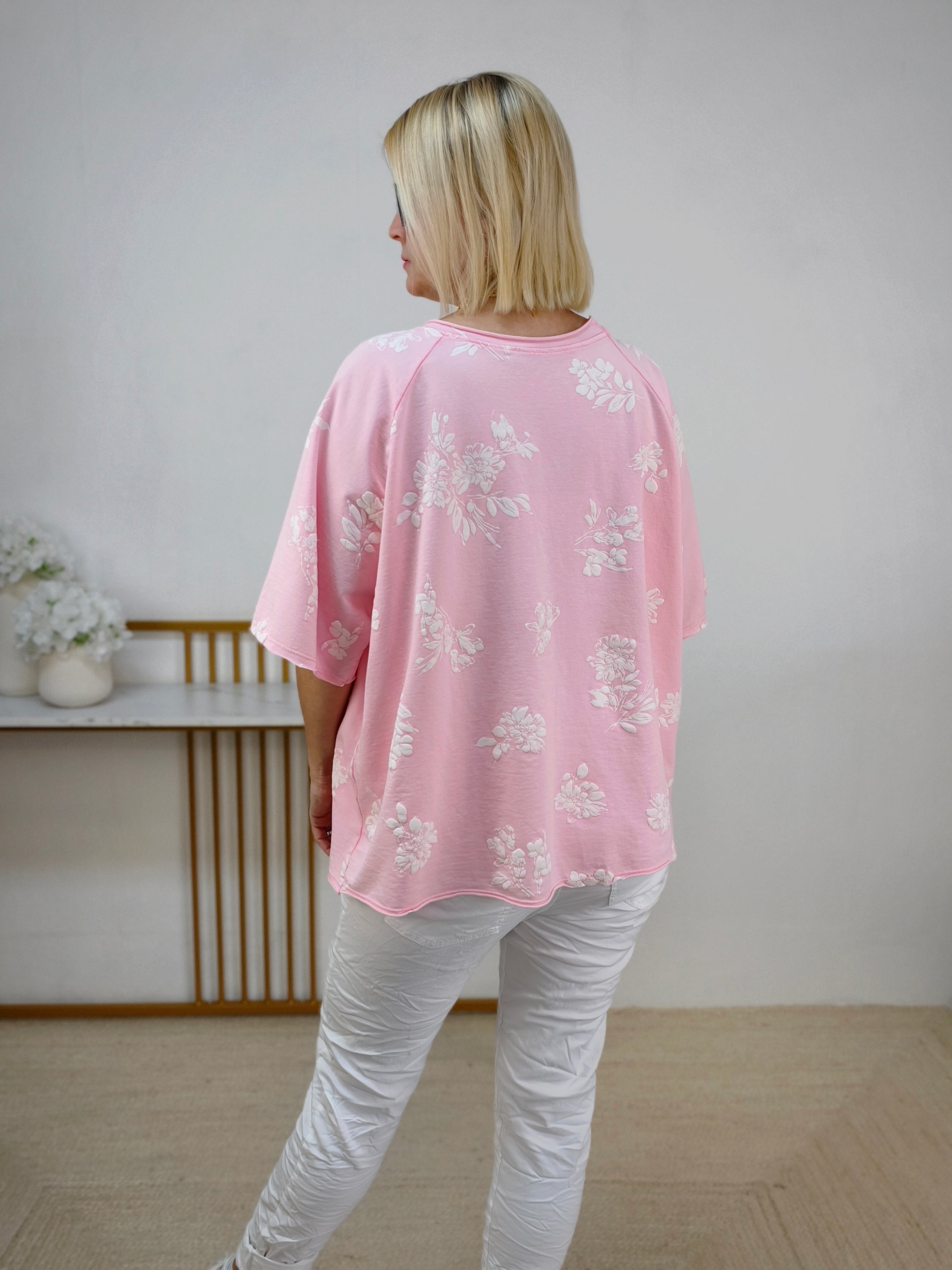 Shirt in rosa/weiss aus Baumwolle (40-44)