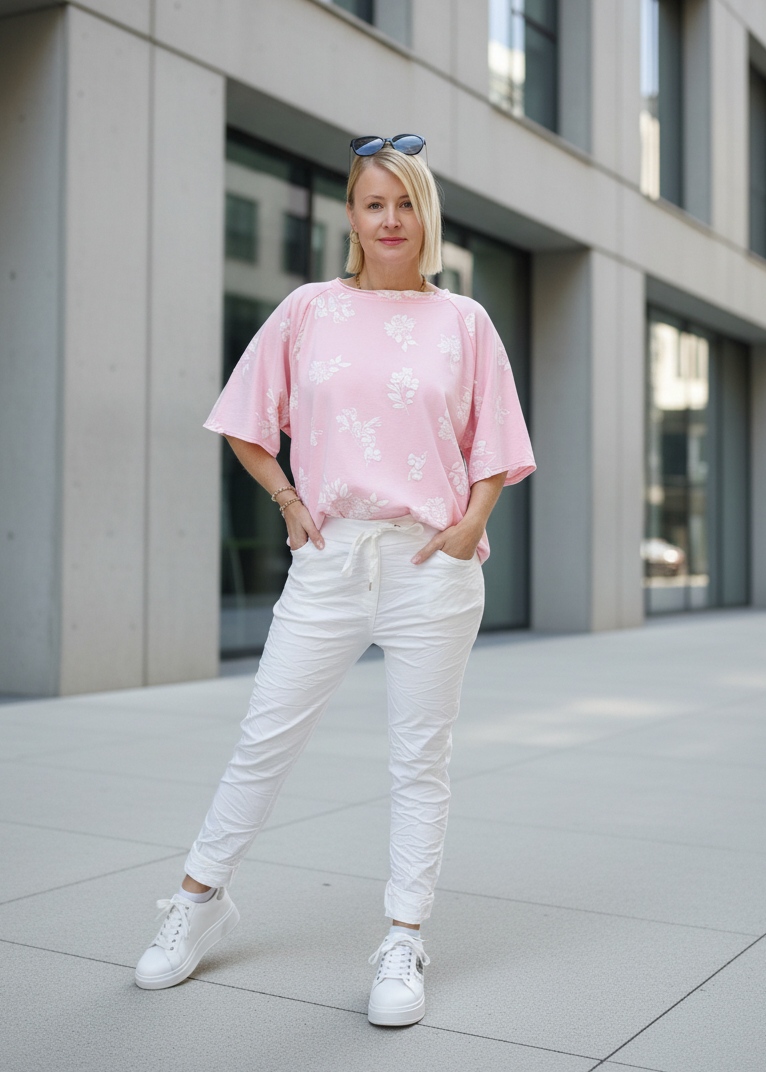 Shirt in rosa/weiss aus Baumwolle (40-44)