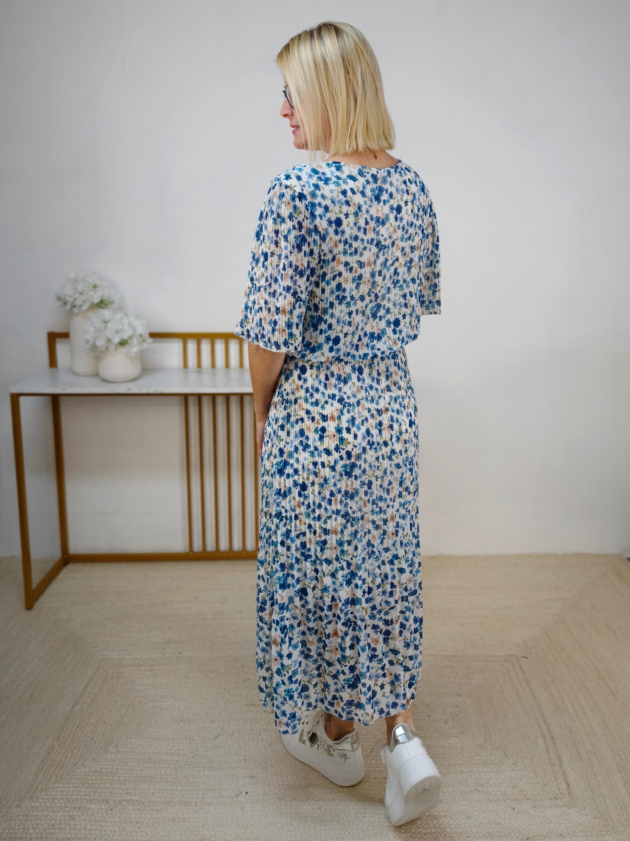 Midi Kleid "Madeleine" weiss/blau (38-42)