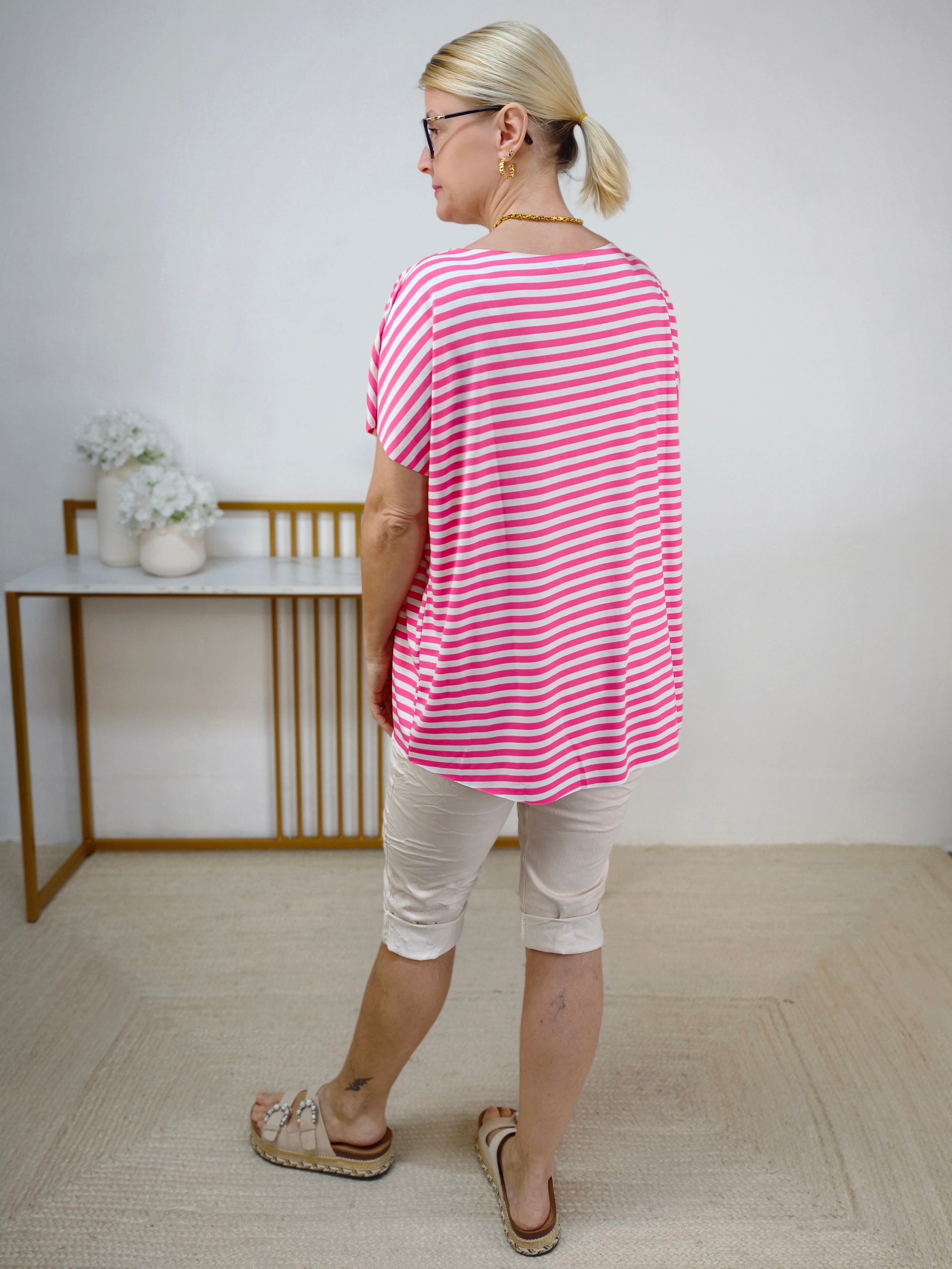 Leichtes Shirt gestreift in weiss/rosa (38-42/44)