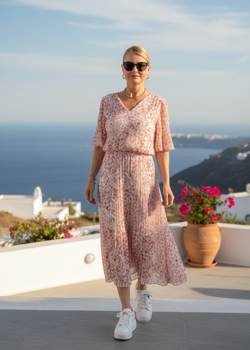 Midi Kleid "Madeleine" weiss/rosa (38-42)