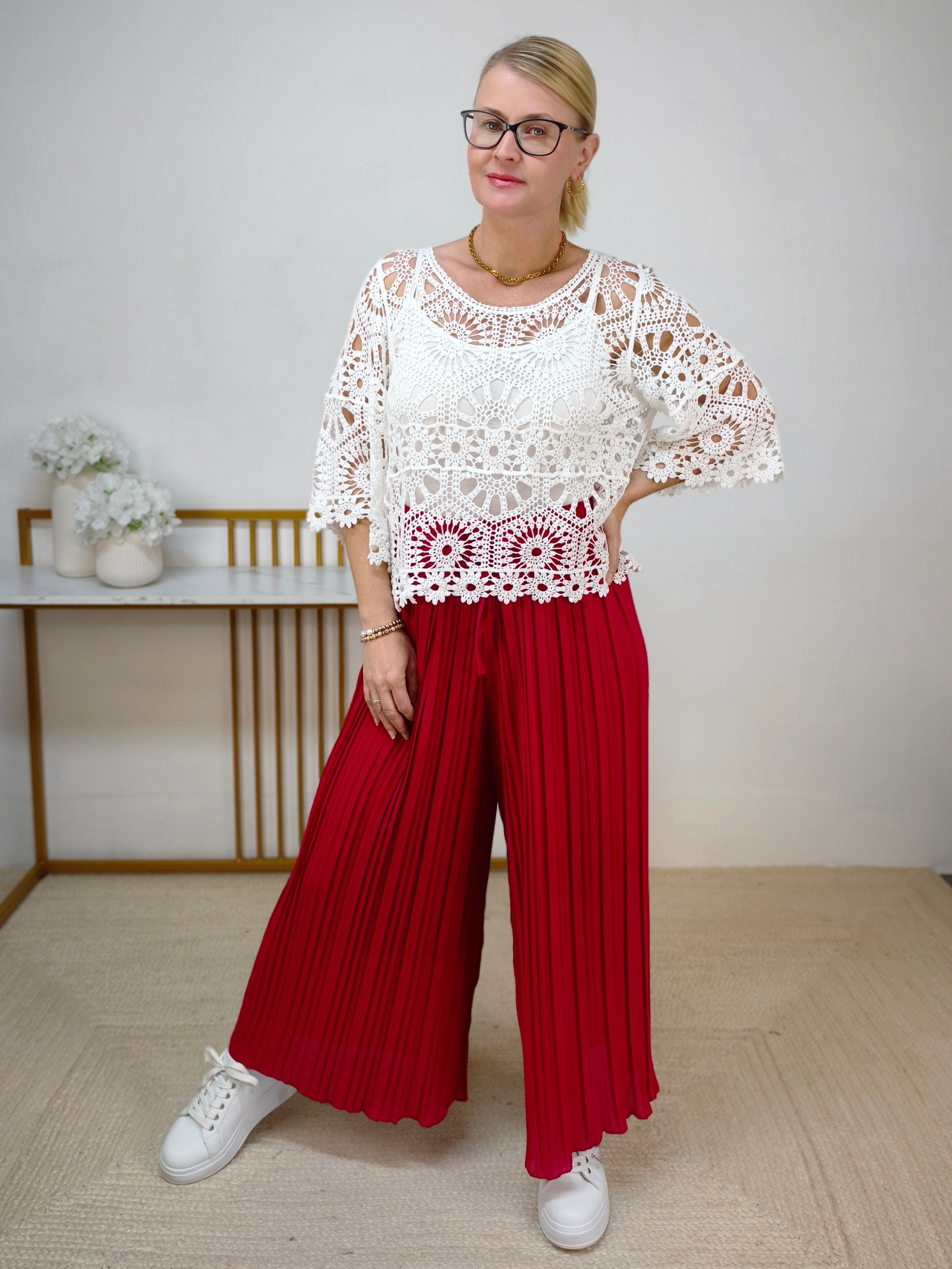 Plissee Hose mit weitem Bein Magenta (36-44)