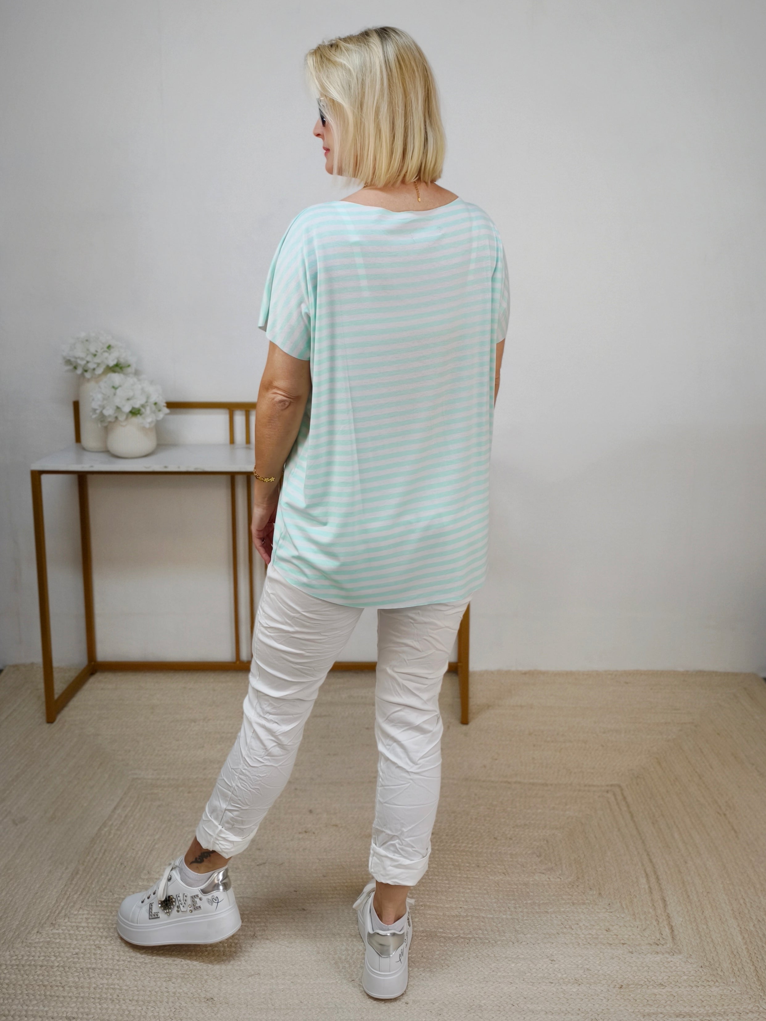 Leichtes Shirt gestreift in weiss/mint (38-42/44)