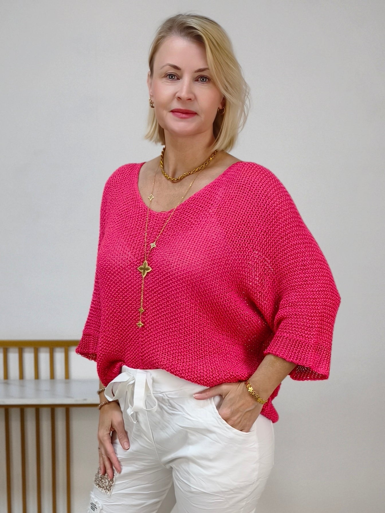 Leichter Häkelpullover Himbeere (38-42/44)
