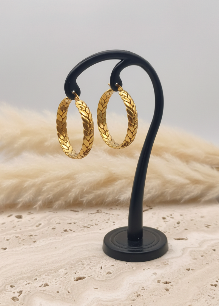 Goldene Creolen mit Blattmuster "Pepa", 18k vergoldet