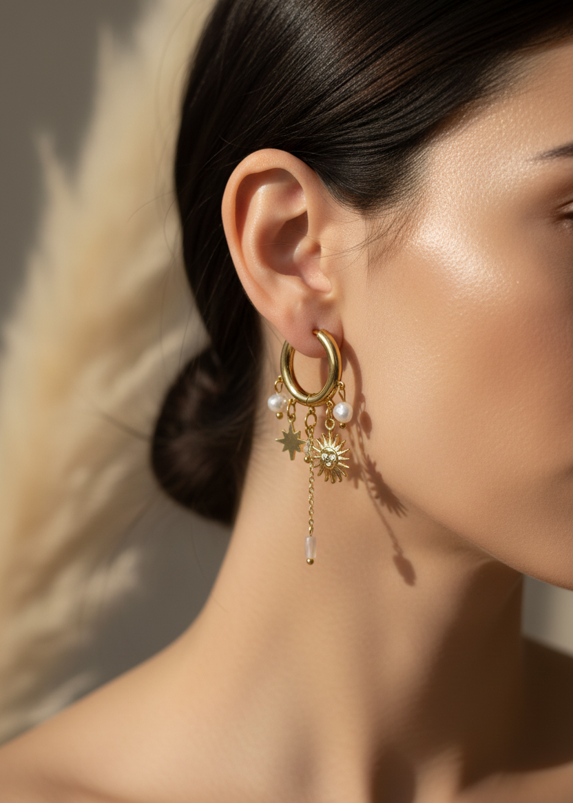 Creolen mit Kette und Charms
