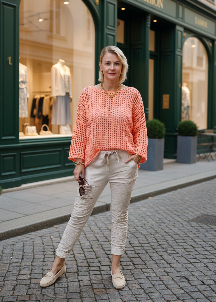 Leichter Lochstrick Pullover apricot (38-44)