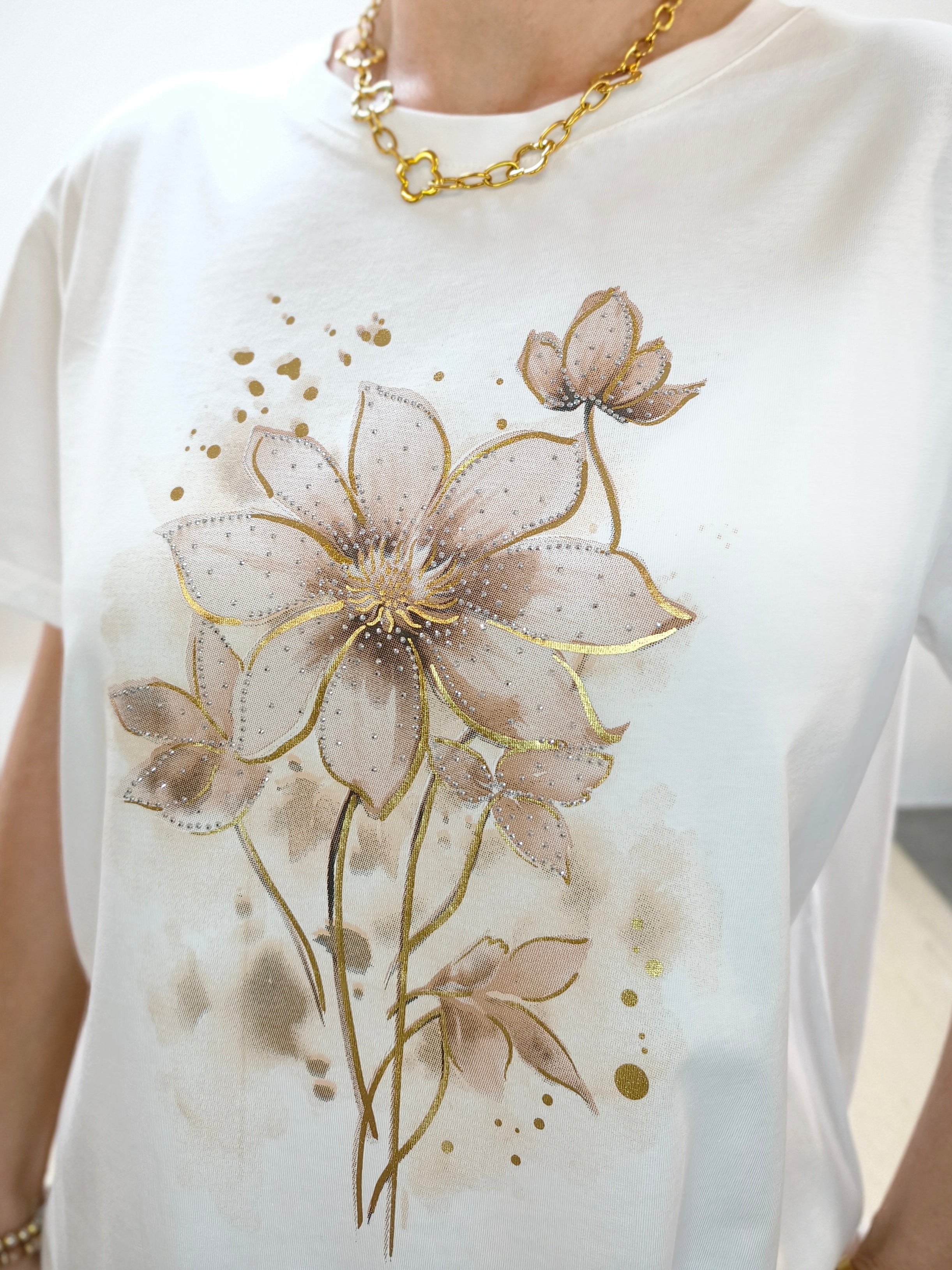 T-Shirt "Blume" weiss/beige (36-42)