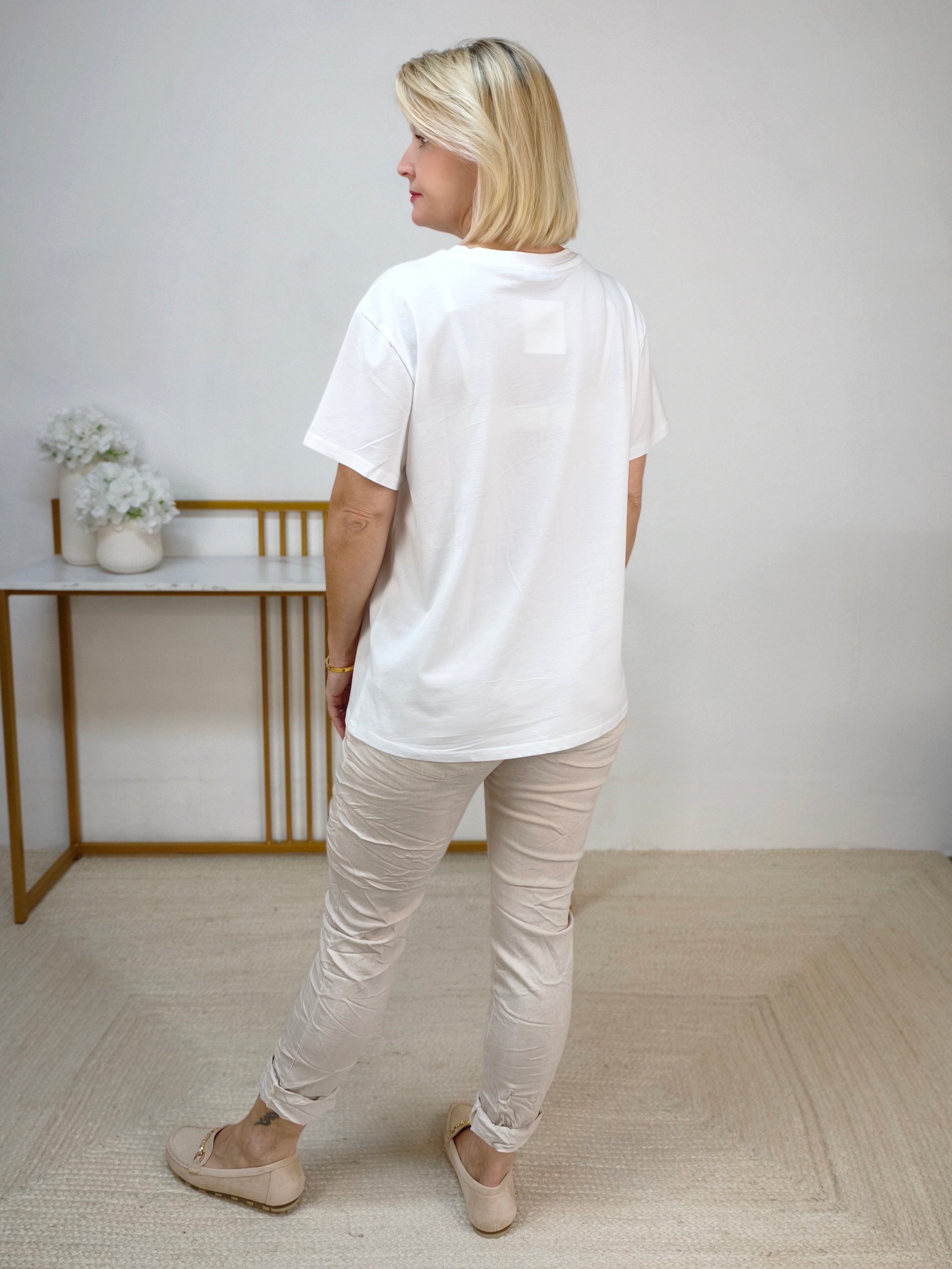 T-Shirt "Blume" weiss/beige (36-42)