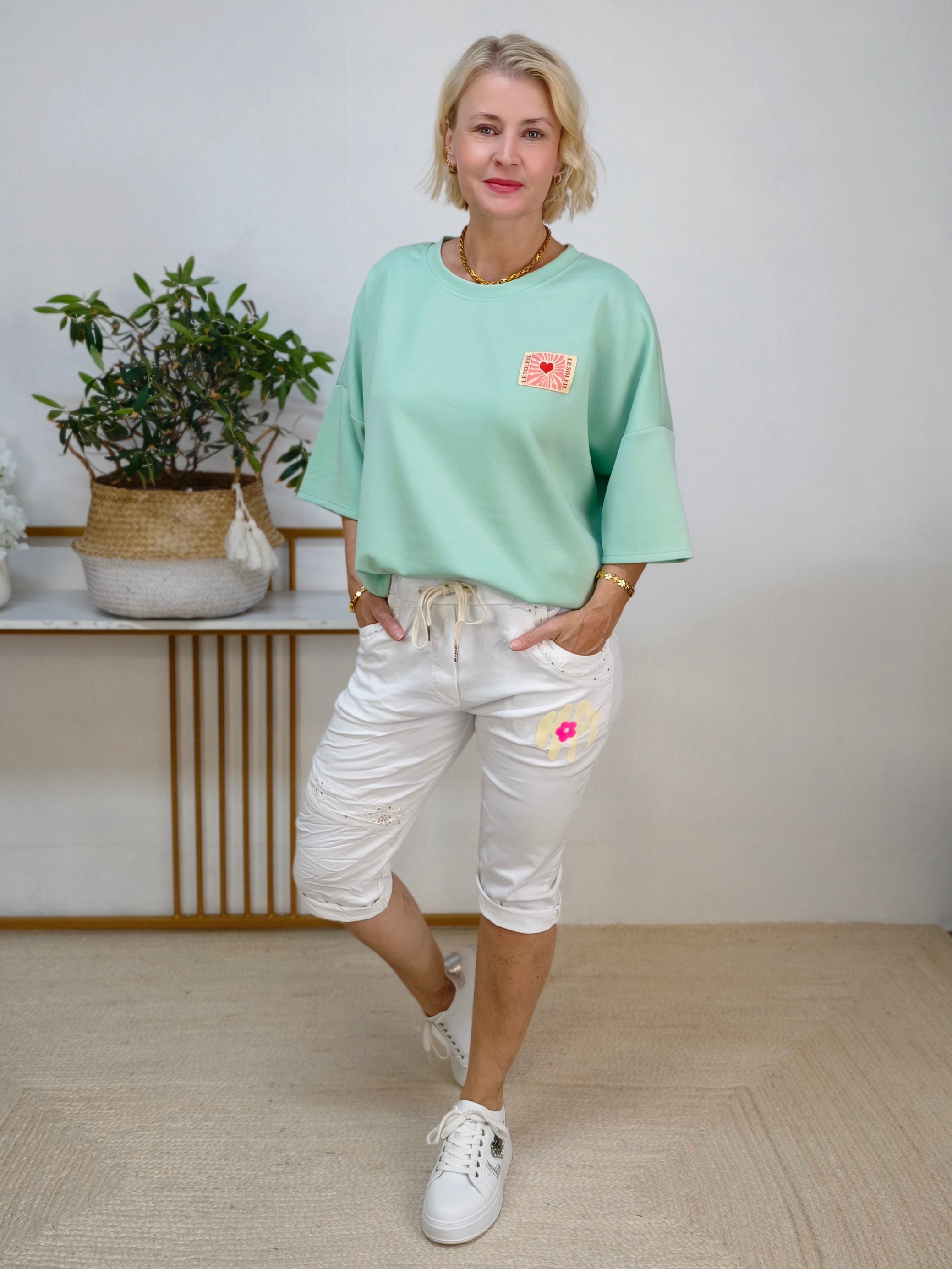 Kurzarm Sweater "Le Soleil" lindgrün (38 - 44)