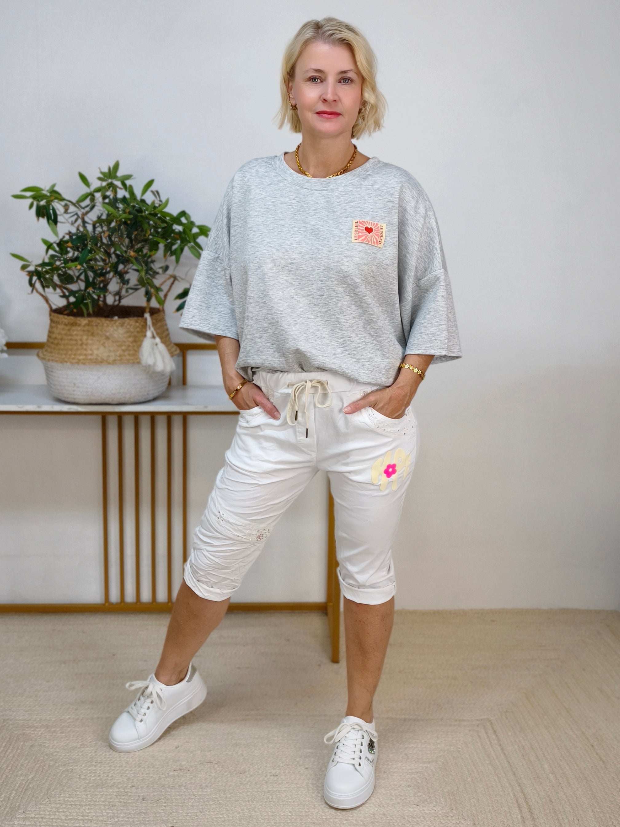 Kurzarm Sweater "Le Soleil" hellgrau (38 - 44)