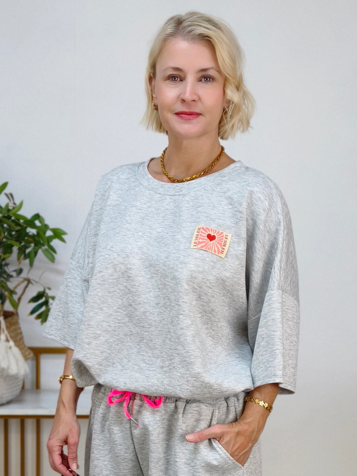 Kurzarm Sweater "Le Soleil" hellgrau (38 - 44)