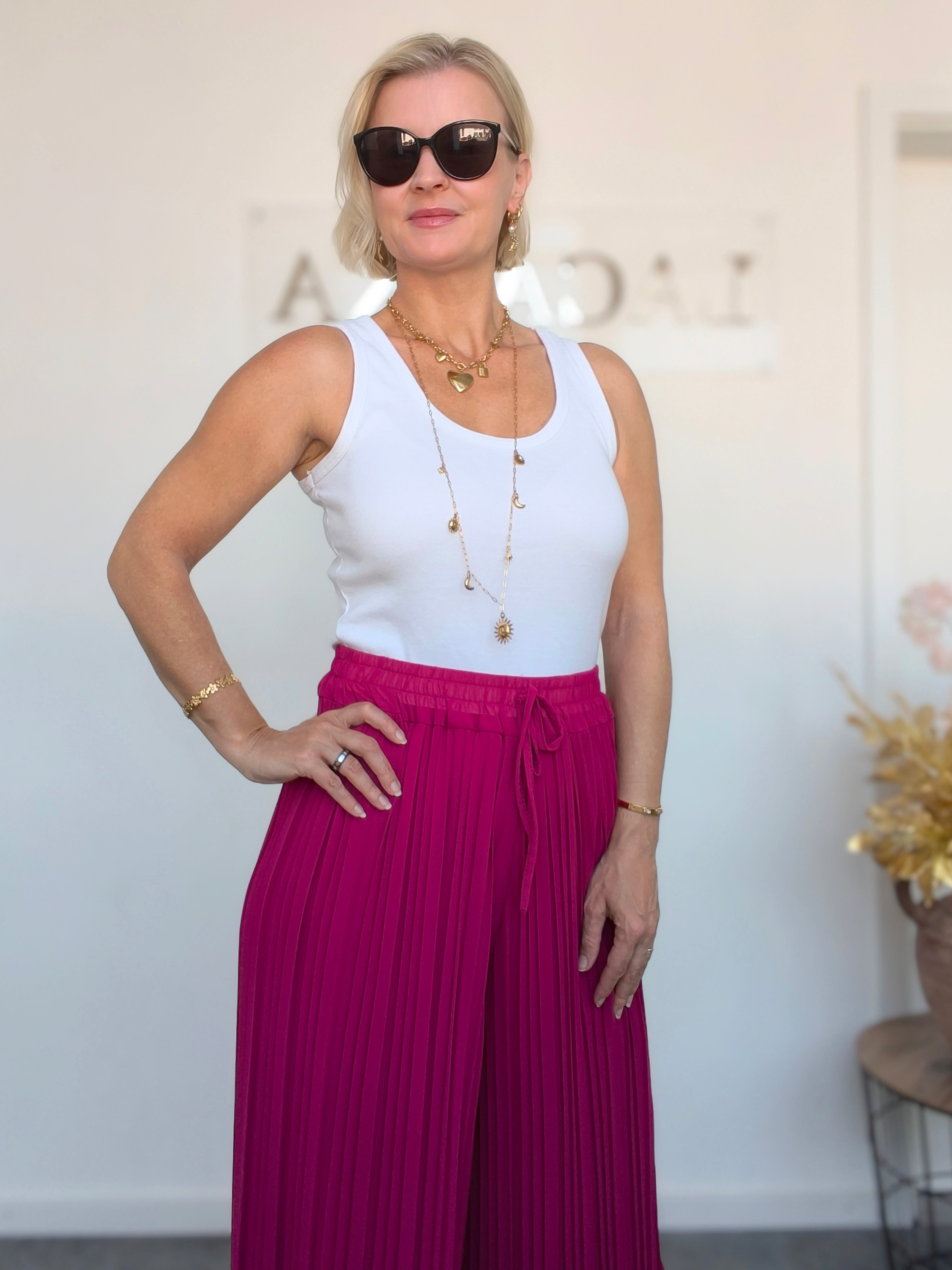 Plissee Hose mit weitem Bein Magenta (36-44)