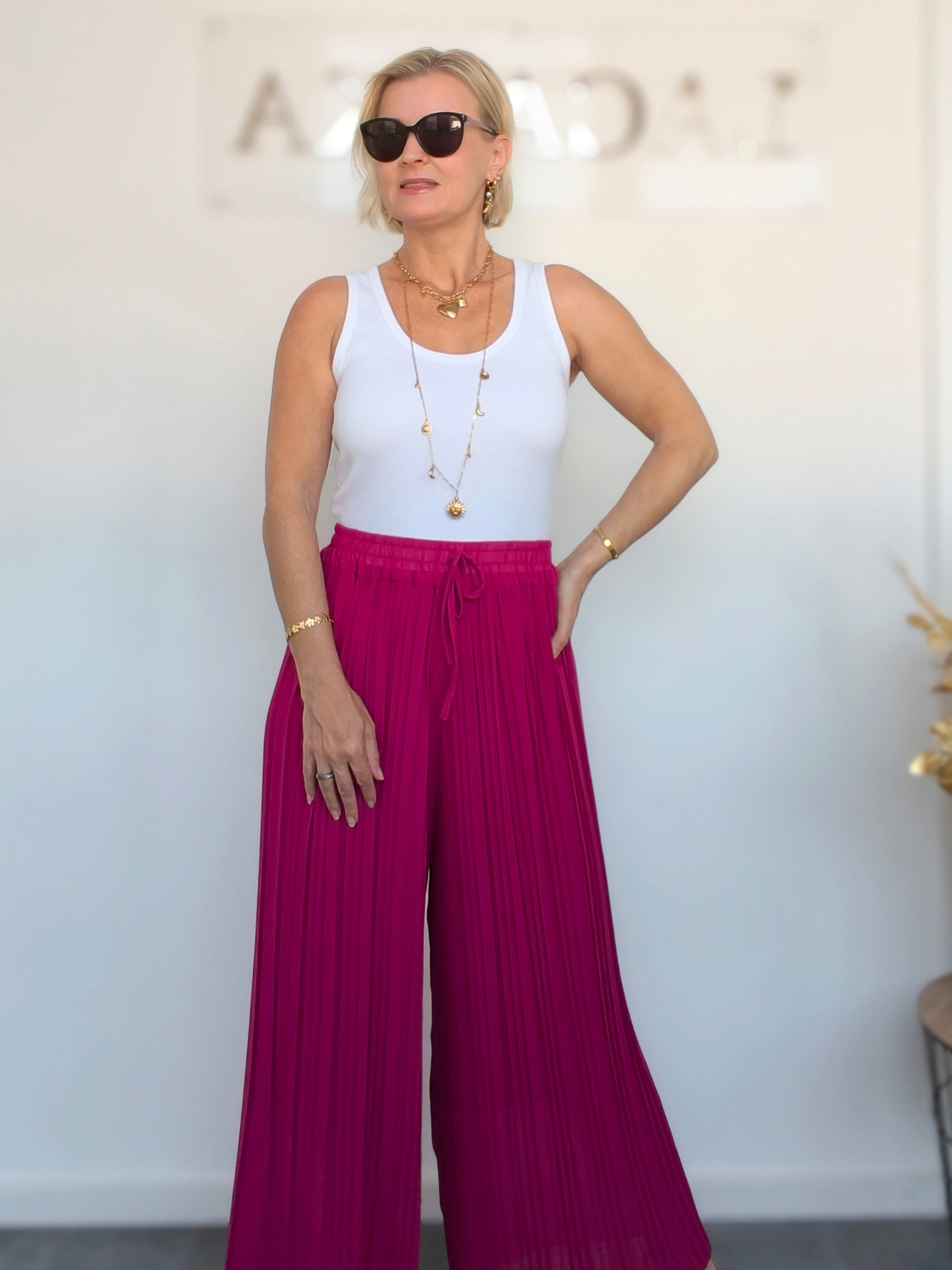 Plissee Hose mit weitem Bein Magenta (36-44)